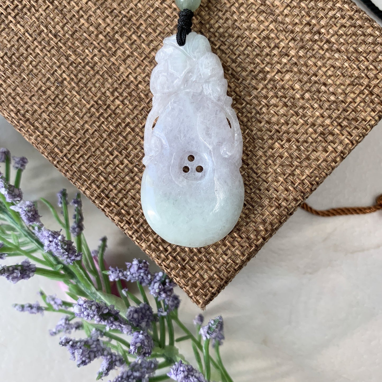 Rustic Light Purple Jadeite Jade Peach Carved Necklace, YW-0110-1646840318 - AriaDesignCollection