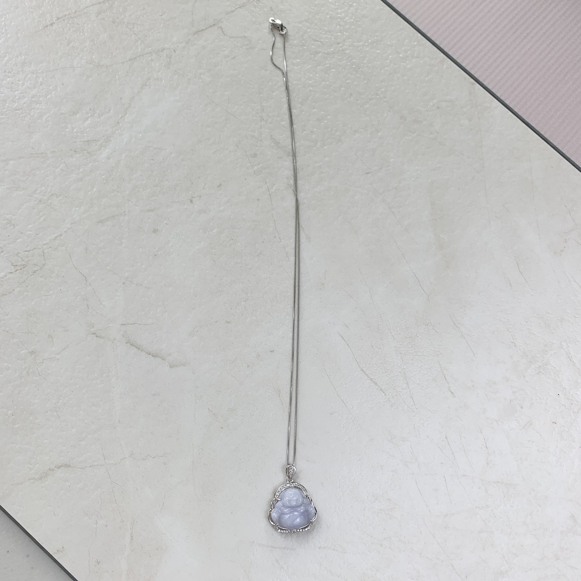 Purple Lavender Jadeite Jade Buddha Carved Pendant Sterling Silver Necklace, CZ-0621-1646867035 - AriaDesignCollection