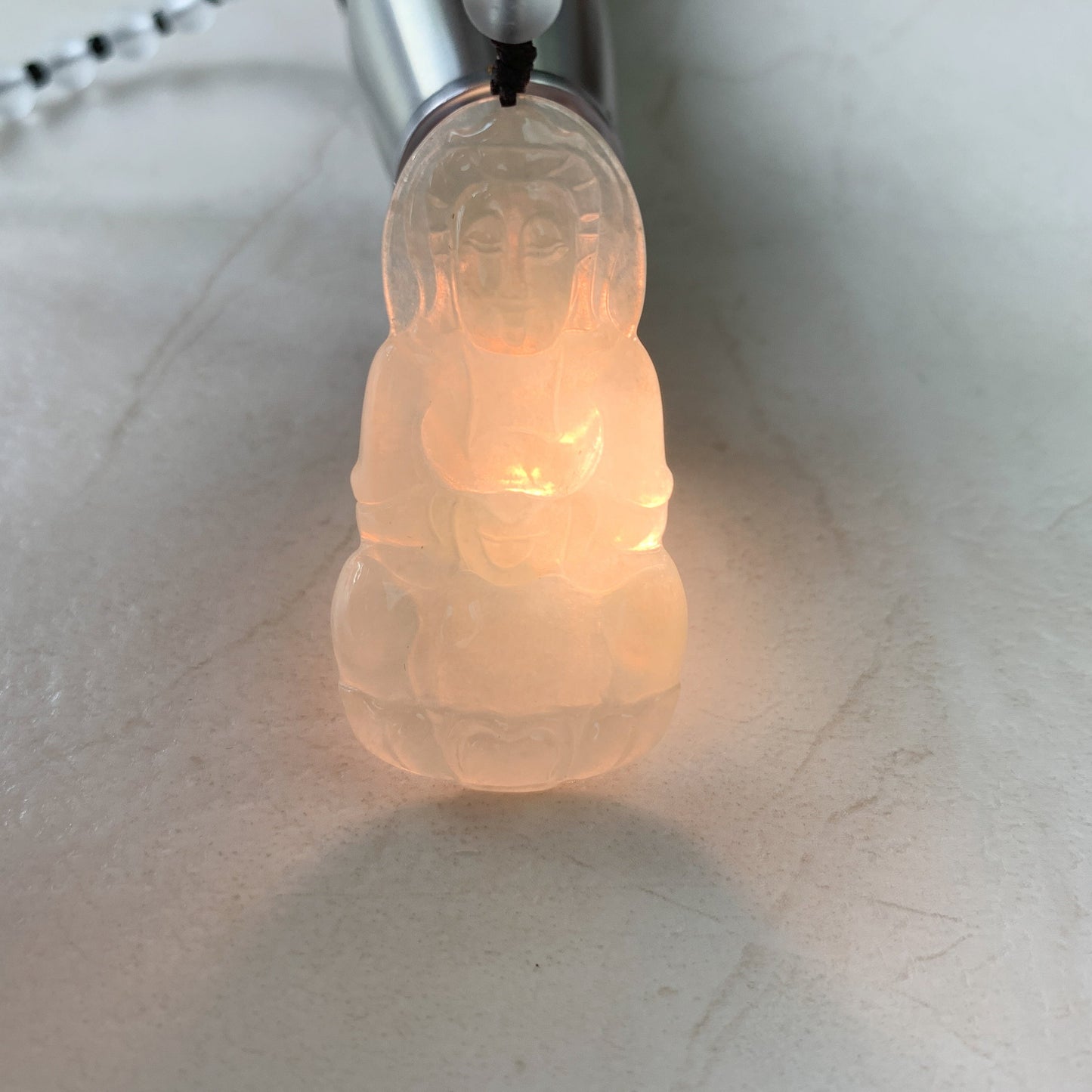 White Jadeite Jade Guan Yin Avalokiteshvara Hand Carved Pendant Necklace, Quan Am, YJ-0321-0375799 - AriaDesignCollection