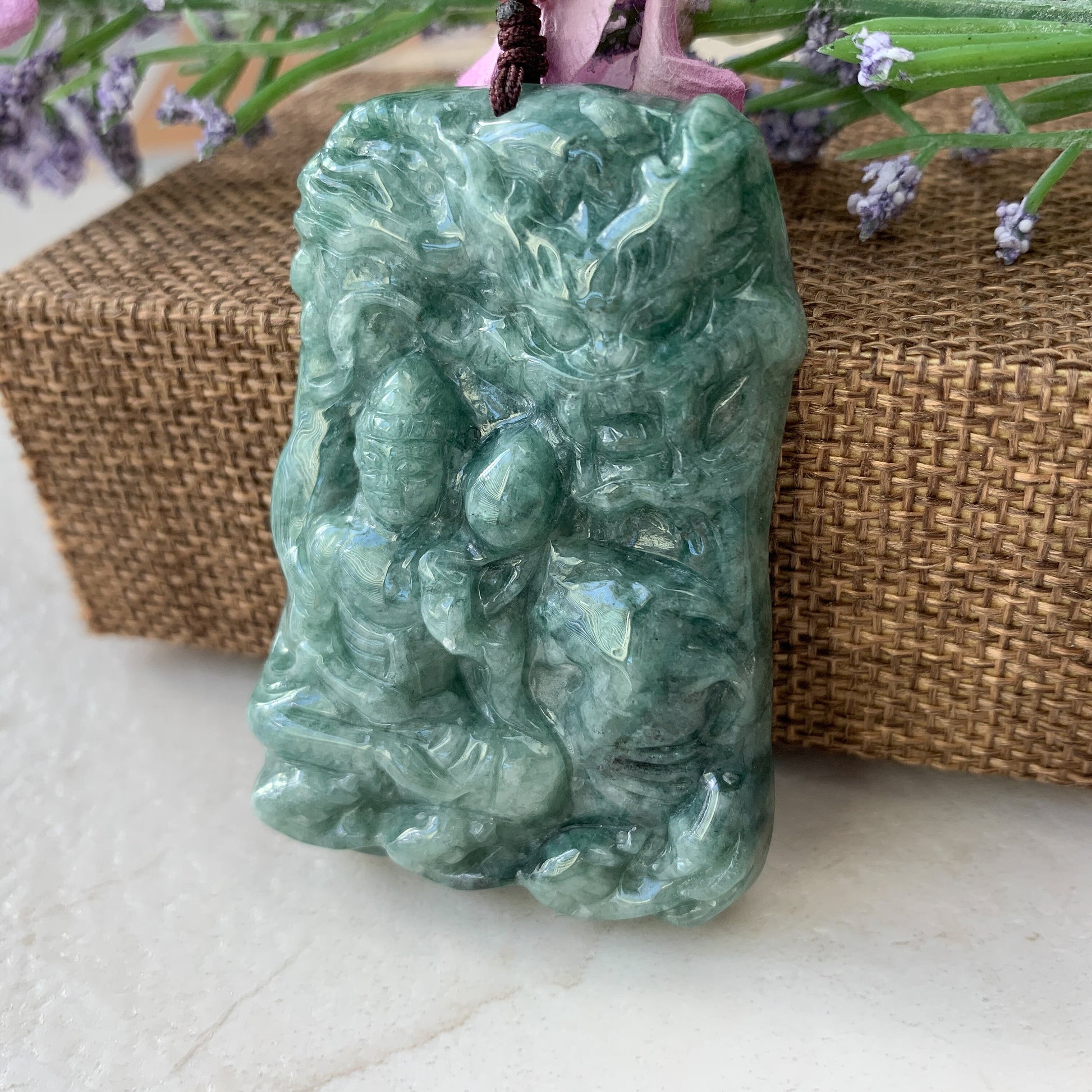 Green Jadeite Jade Dragon Protecting Master Necklace, YJ-0321-0438820 - AriaDesignCollection