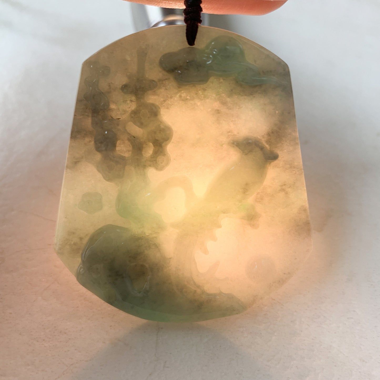 Jadeite Jade Magpie Bird Plum Flower Carved Pendant, YJ-0321-0376955 - AriaDesignCollection