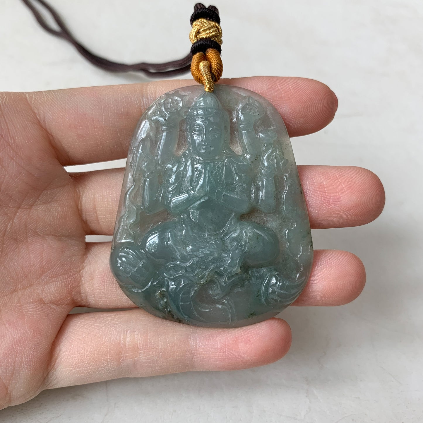 Jadeite Jade Guan Yin Avalokiteshvara Thousand Hands Carved Pendant Necklace, YJ-0321-0420066 - AriaDesignCollection