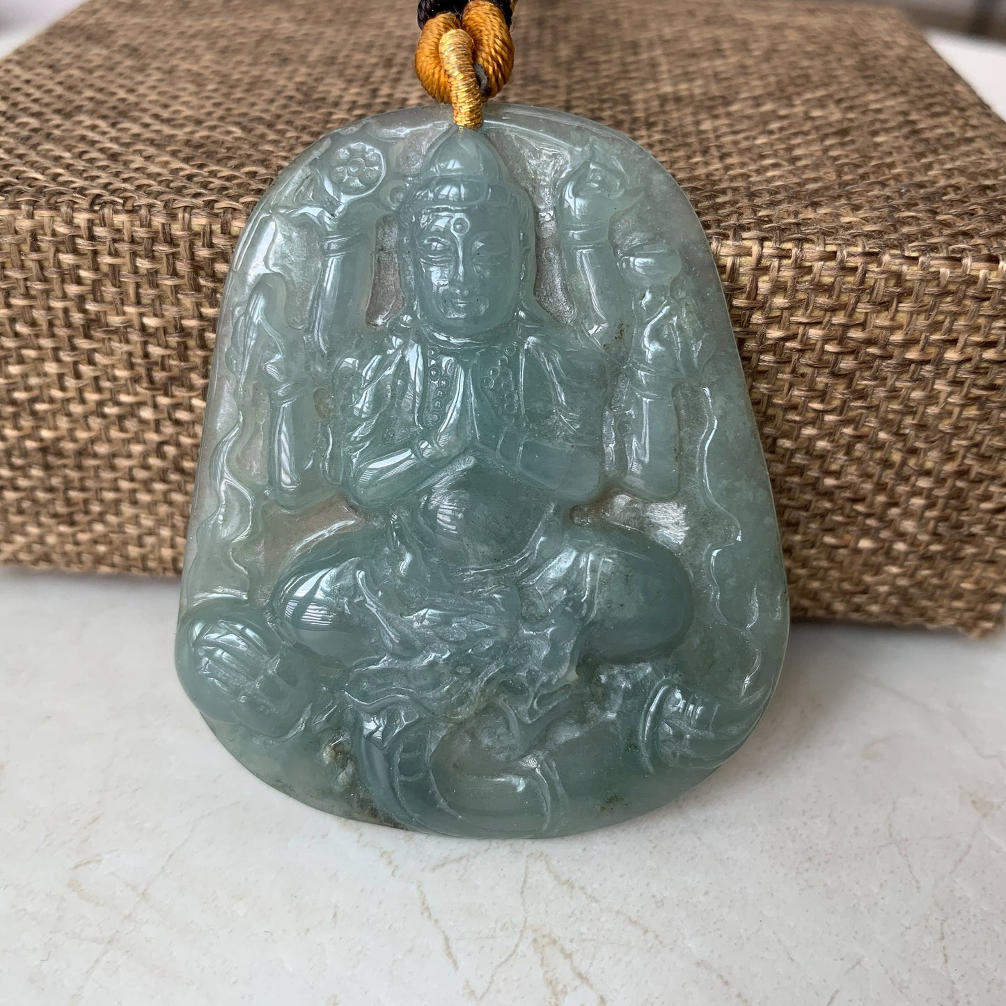 Jadeite Jade Guan Yin Avalokiteshvara Thousand Hands Carved Pendant Necklace, YJ-0321-0420066 - AriaDesignCollection