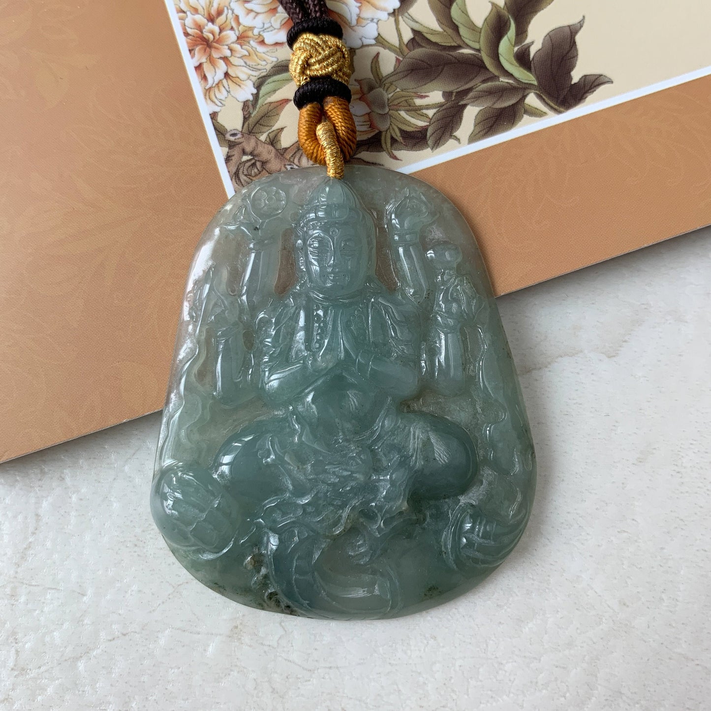 Jadeite Jade Guan Yin Avalokiteshvara Thousand Hands Carved Pendant Necklace, YJ-0321-0420066 - AriaDesignCollection