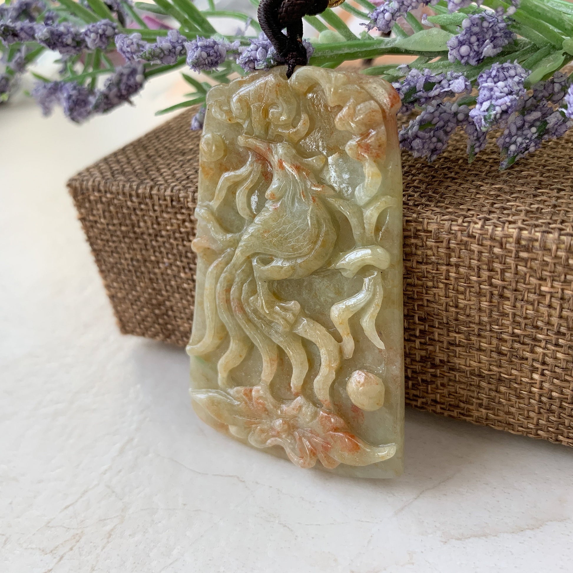 Red and Yellow Jadeite Jade Phoenix Necklace Pendant Necklace, YJ-0321-0426973 - AriaDesignCollection