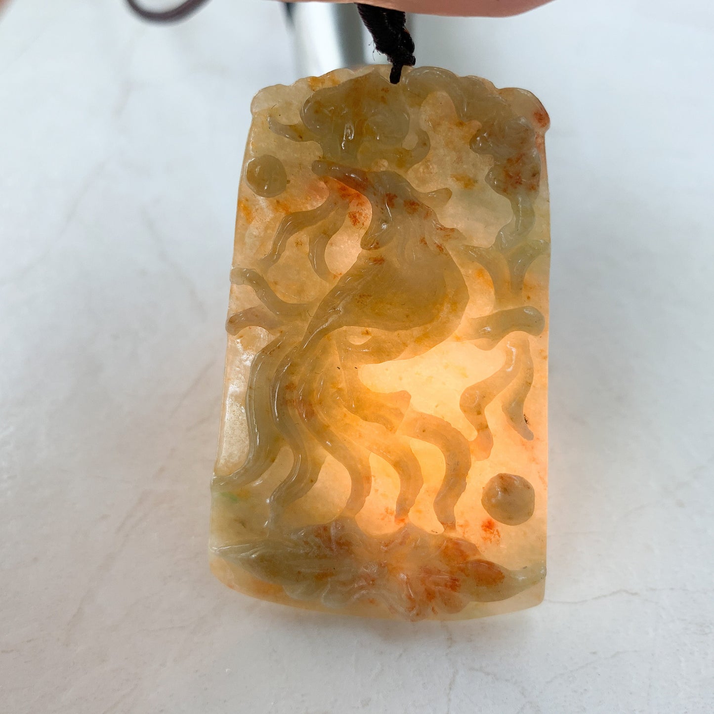 Red and Yellow Jadeite Jade Phoenix Necklace Pendant Necklace, YJ-0321-0426973 - AriaDesignCollection