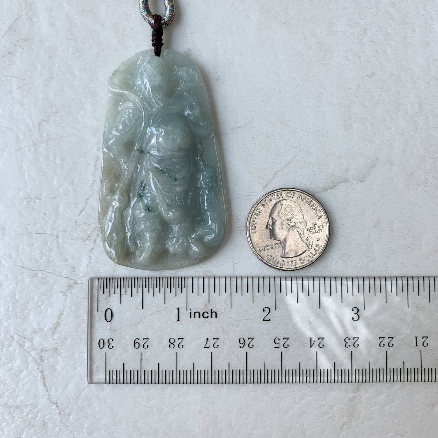 Jadeite Jade Guan Yu Guan Gong Carved Pendant Necklace, YJ-0321-0322421 - AriaDesignCollection