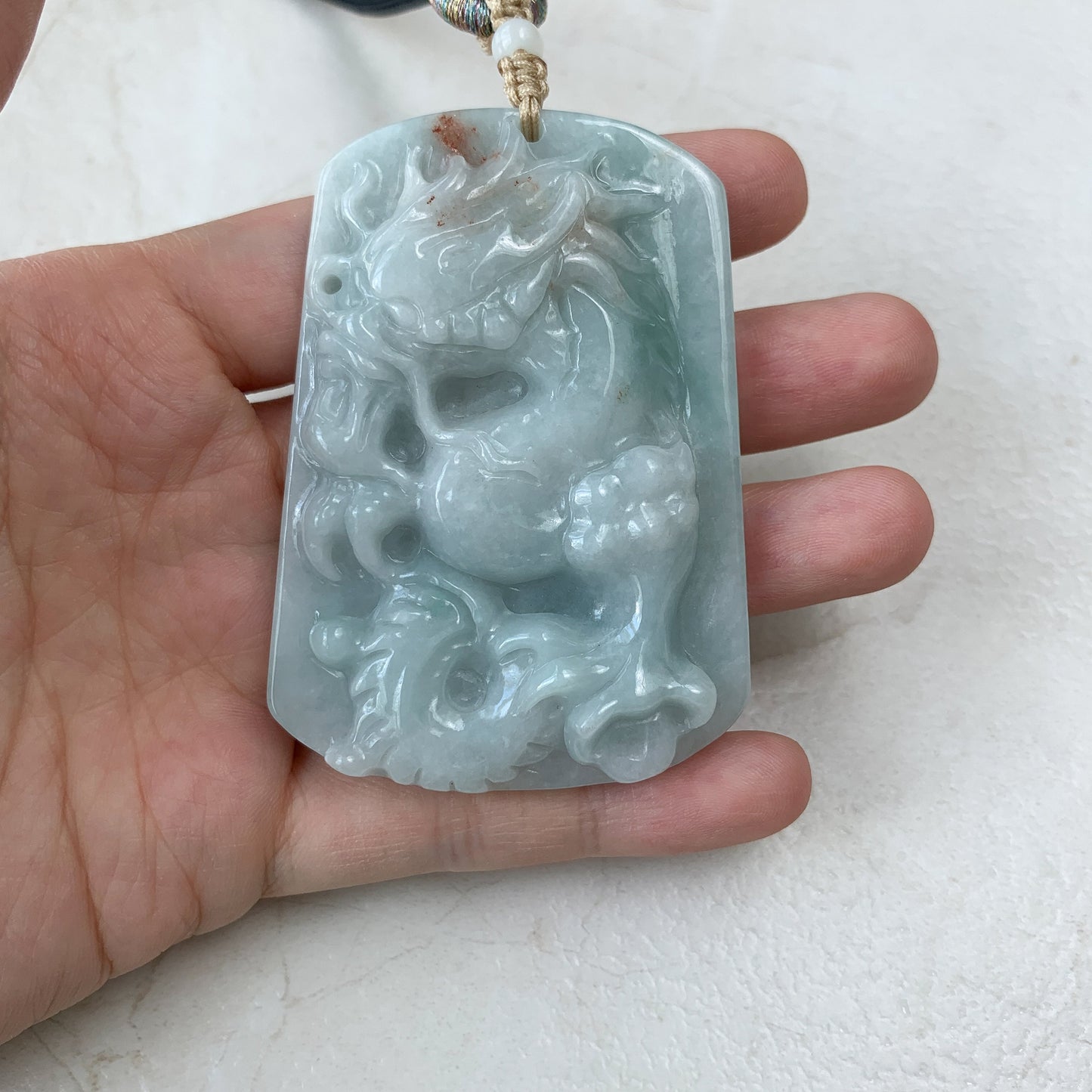 Large Jadeite Jade Dragon Chinese Zodiac Hand Carved Pendant Necklace, YJ-0321-0447038 - AriaDesignCollection