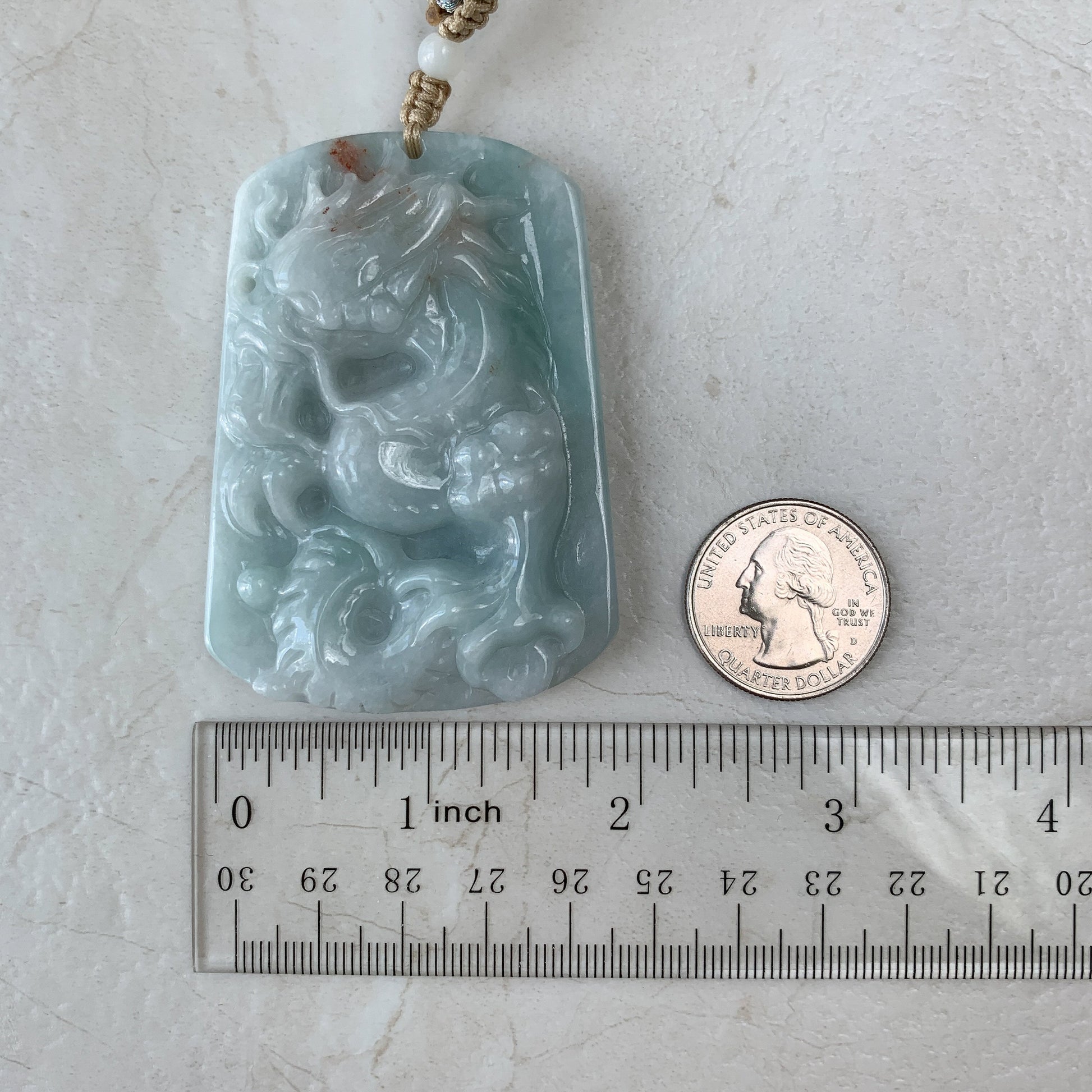 Large Jadeite Jade Dragon Chinese Zodiac Hand Carved Pendant Necklace, YJ-0321-0447038 - AriaDesignCollection
