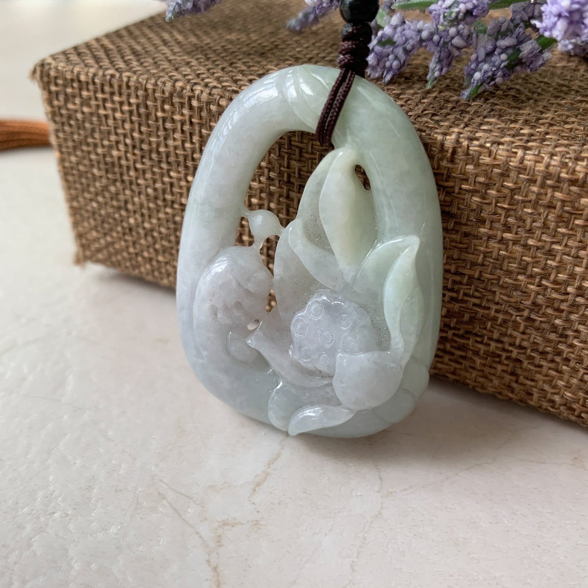 Jadeite Jade Lotus Flower Hand Carved Necklace, YJ-0321-0430260 - AriaDesignCollection