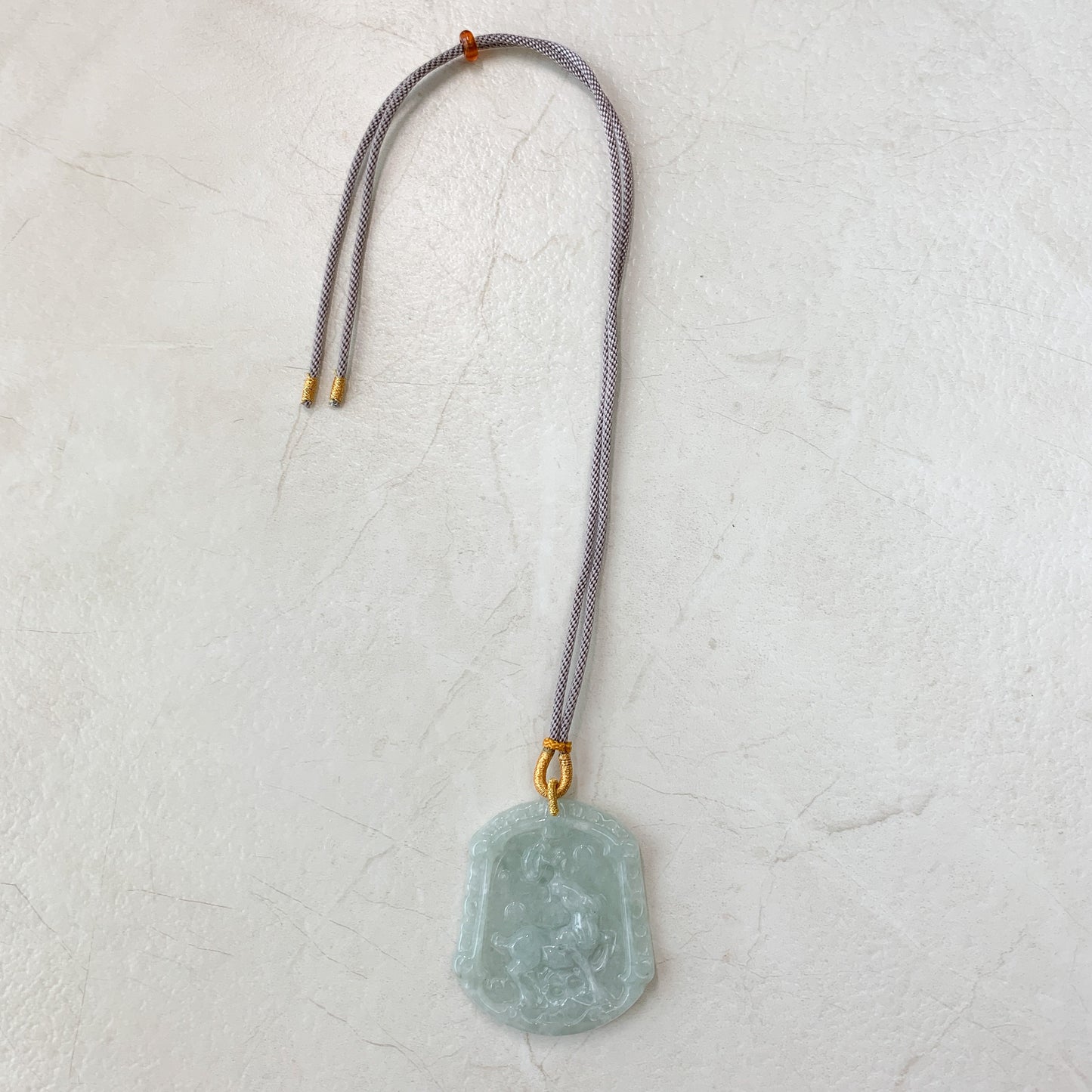 Green Jadeite Jade Horse Chinese Zodiac Carved Pendant Necklace, YJ-0321-0390698 - AriaDesignCollection
