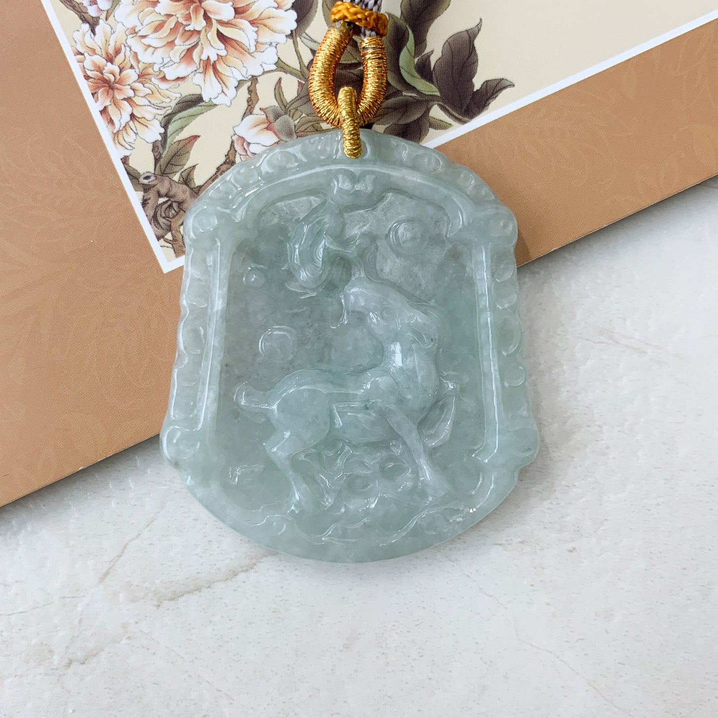 Green Jadeite Jade Horse Chinese Zodiac Carved Pendant Necklace, YJ-0321-0390698 - AriaDesignCollection