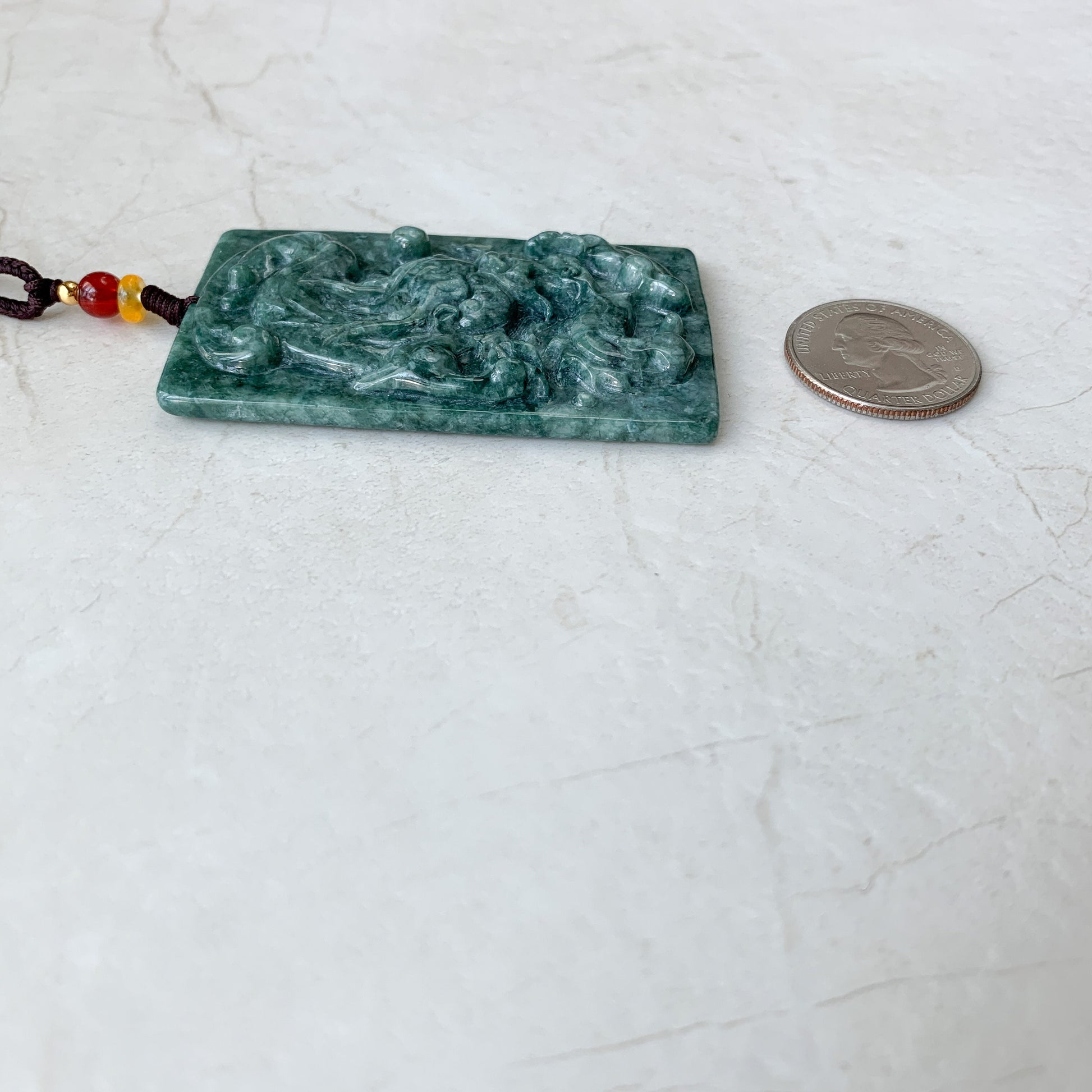 Jadeite Jade Dragon Chinese Zodiac Hand Carved Pendant Necklace, YJ-0321-0352327 - AriaDesignCollection
