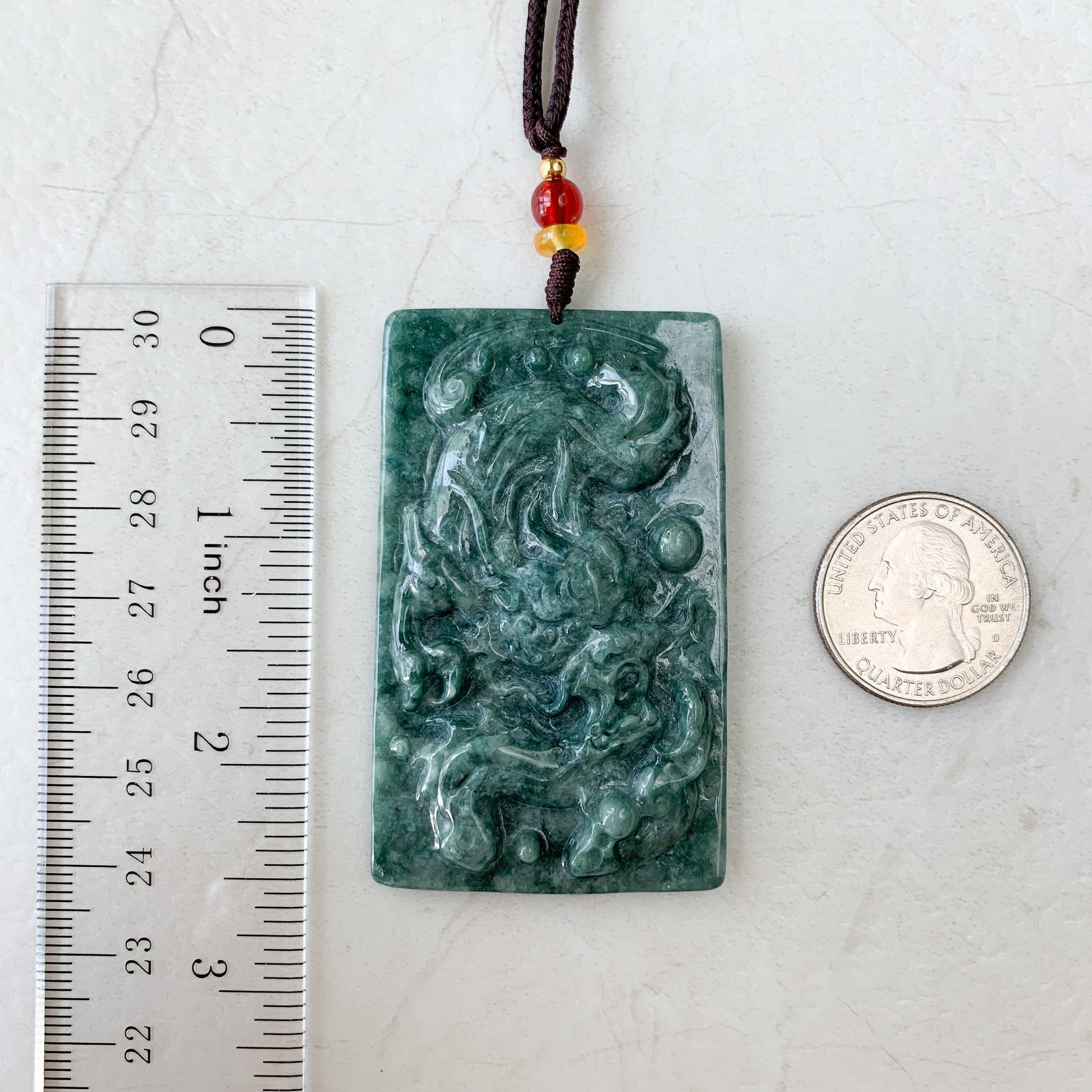 Jadeite Jade Dragon Chinese Zodiac Hand Carved Pendant Necklace, YJ-0321-0352327 - AriaDesignCollection