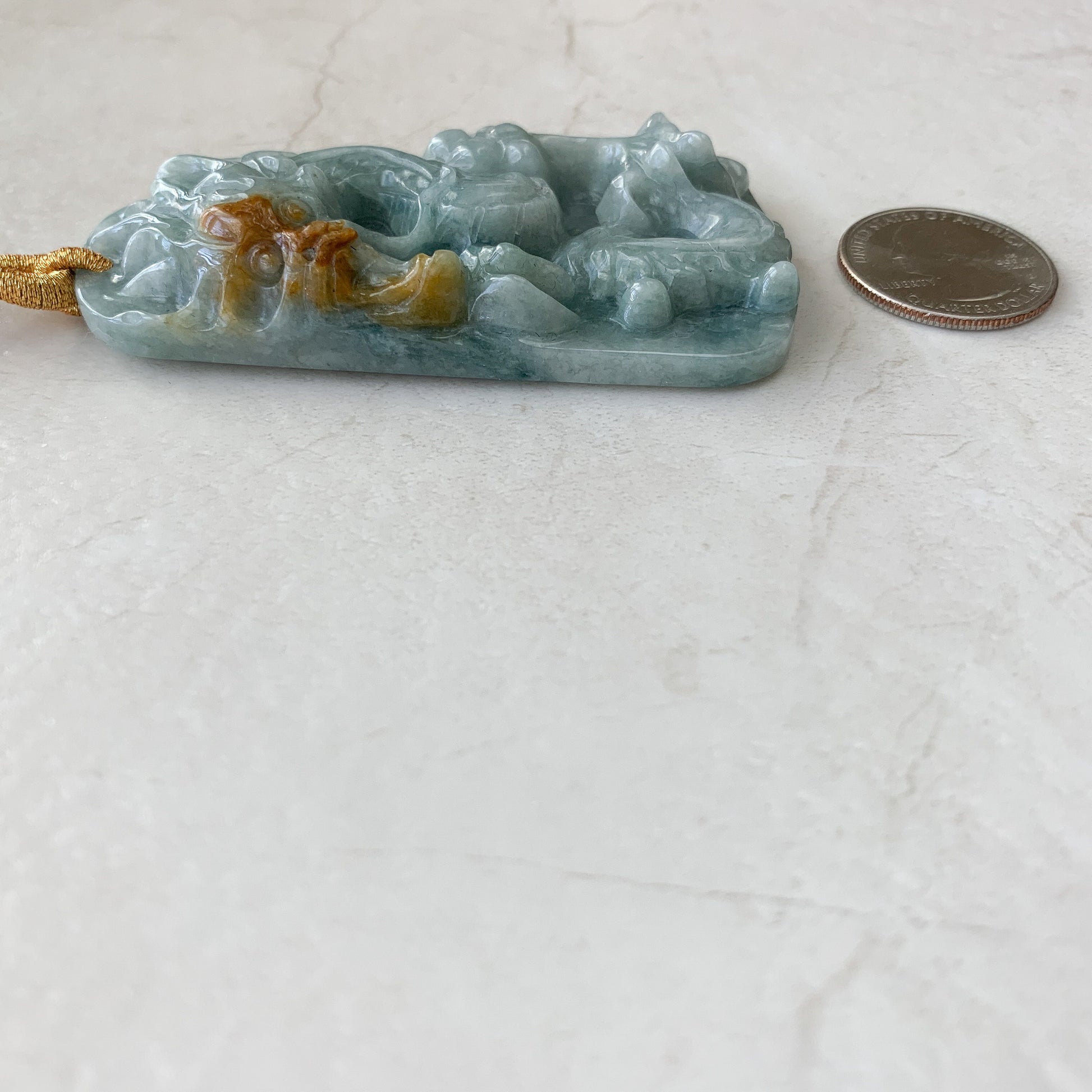 Large Jadeite Jade Dragon Chinese Zodiac Hand Carved Pendant Necklace, YJ-0321-0463708 - AriaDesignCollection