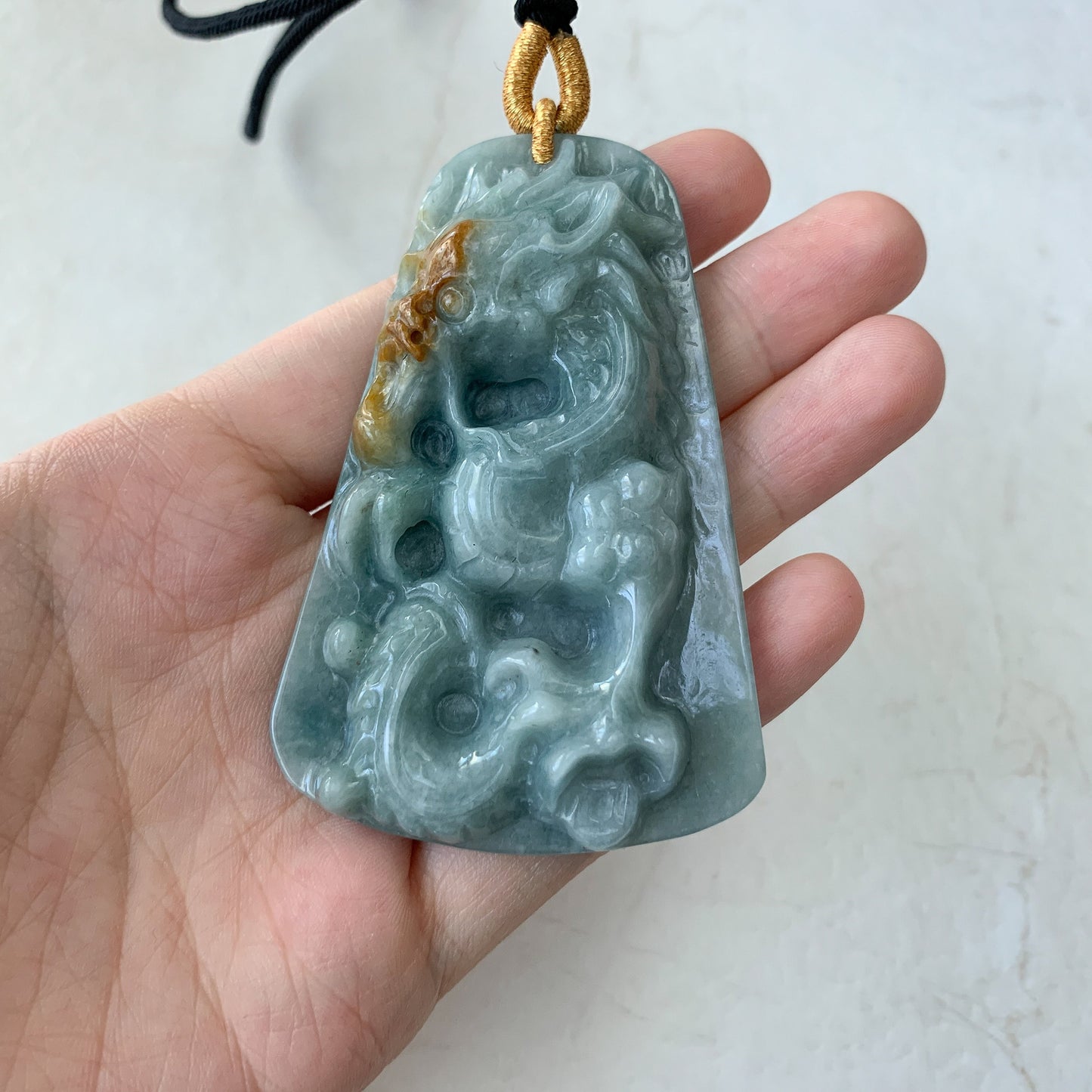Large Jadeite Jade Dragon Chinese Zodiac Hand Carved Pendant Necklace, YJ-0321-0463708 - AriaDesignCollection