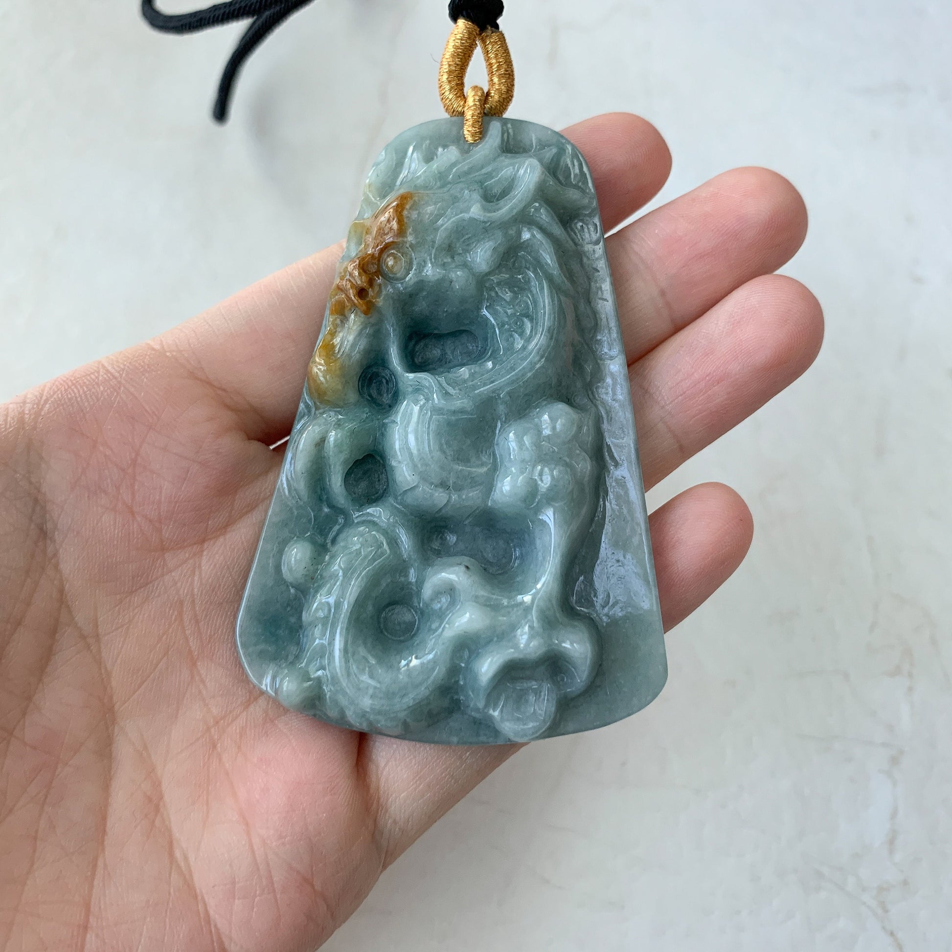 Large Jadeite Jade Dragon Chinese Zodiac Hand Carved Pendant Necklace, YJ-0321-0463708 - AriaDesignCollection