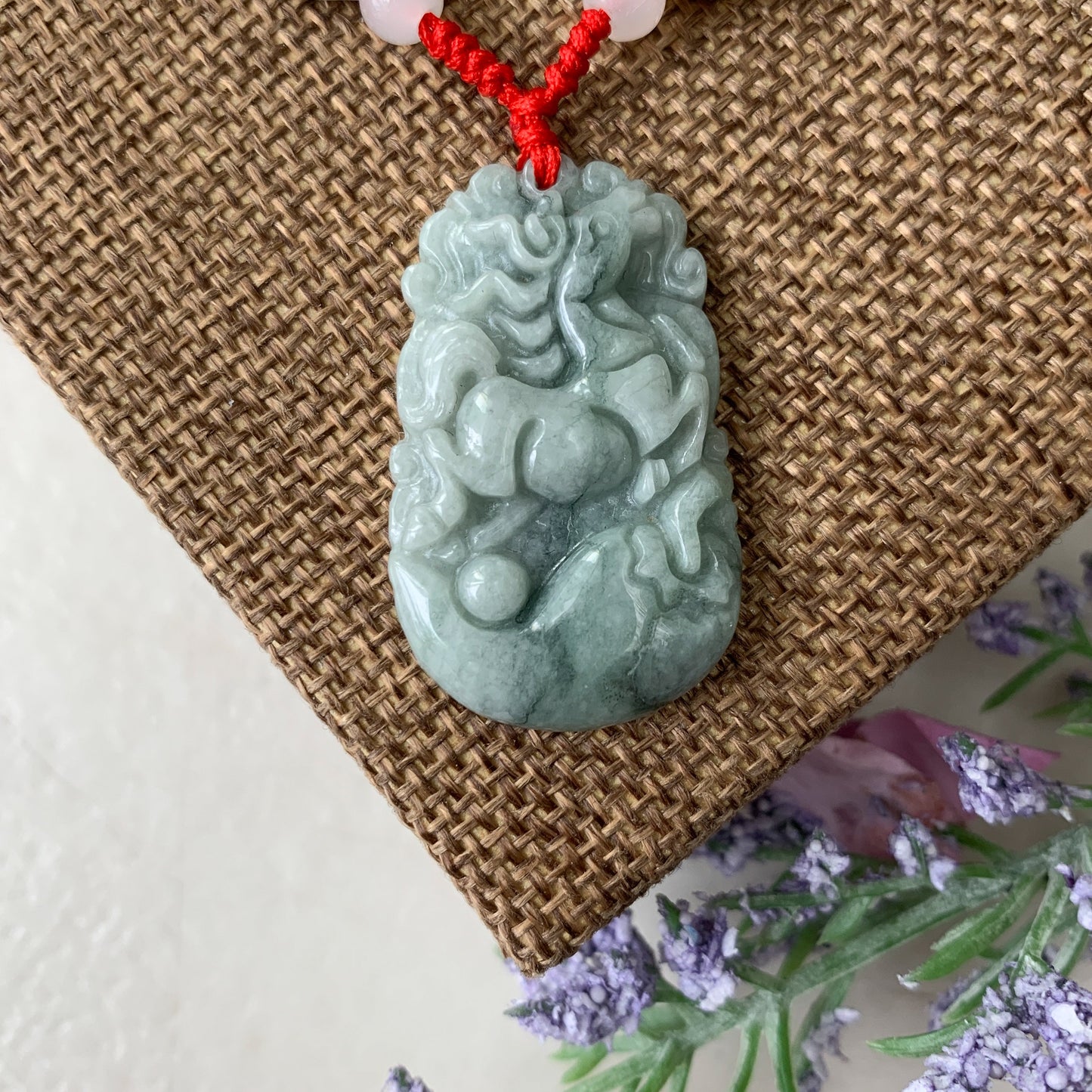Horse Jadeite Chinese Zodiac Rustic Carved Pendant Necklace, YW-0110-1646804429 - AriaDesignCollection