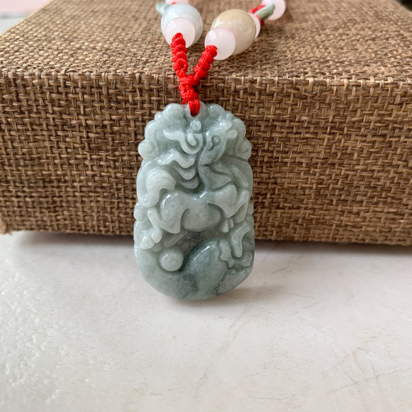 Horse Jadeite Chinese Zodiac Rustic Carved Pendant Necklace, YW-0110-1646804429 - AriaDesignCollection