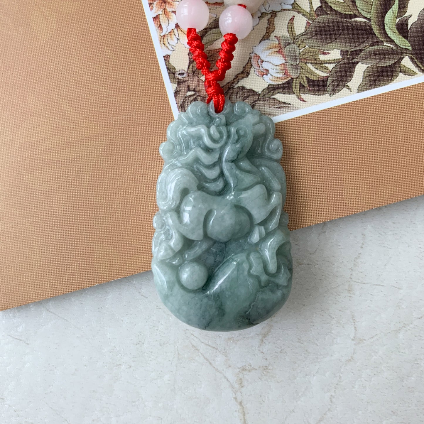 Horse Jadeite Chinese Zodiac Rustic Carved Pendant Necklace, YW-0110-1646804429 - AriaDesignCollection