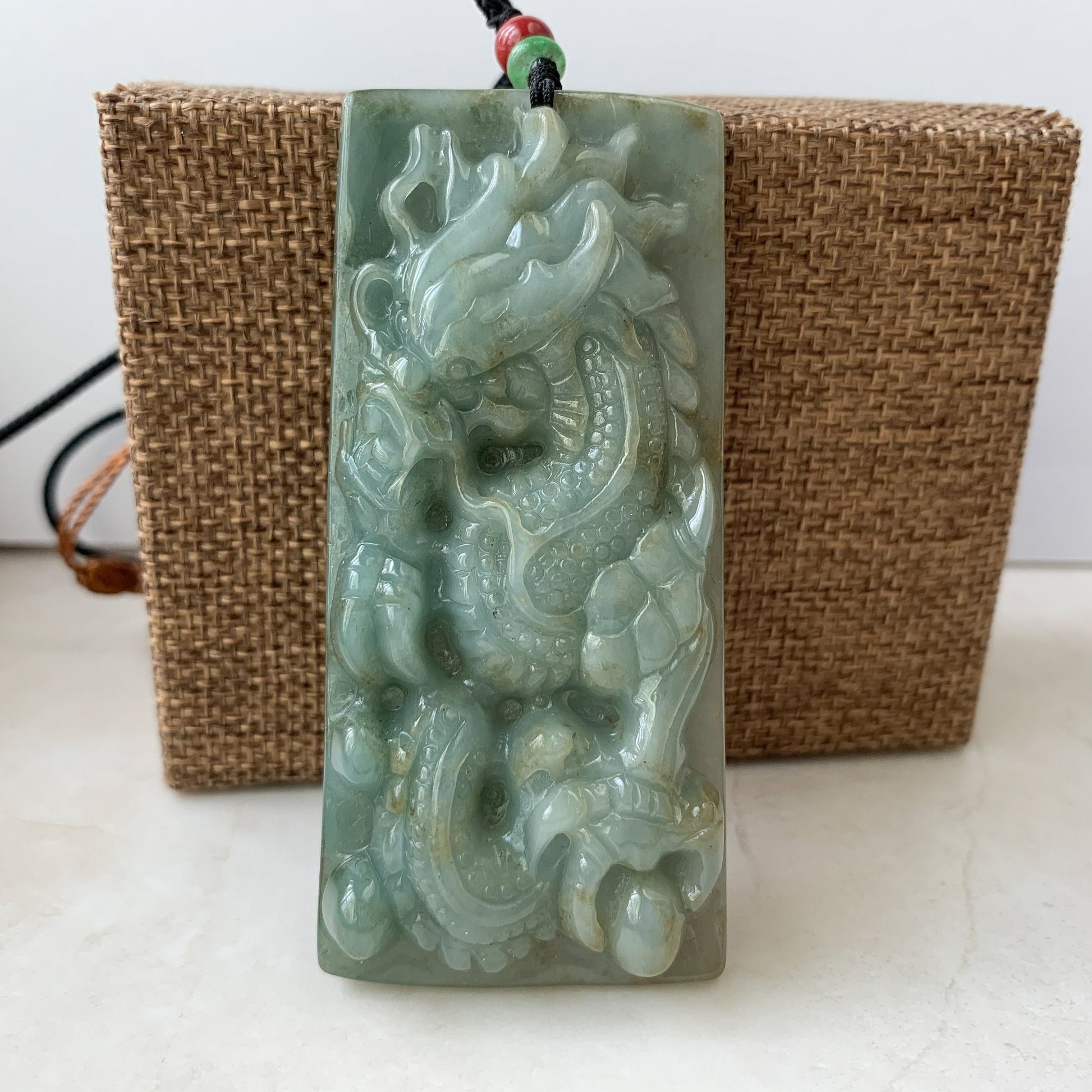 Large Jadeite Jade Dragon Chinese Zodiac Hand Carved Pendant Necklace, YJ-0321-0333009 - AriaDesignCollection
