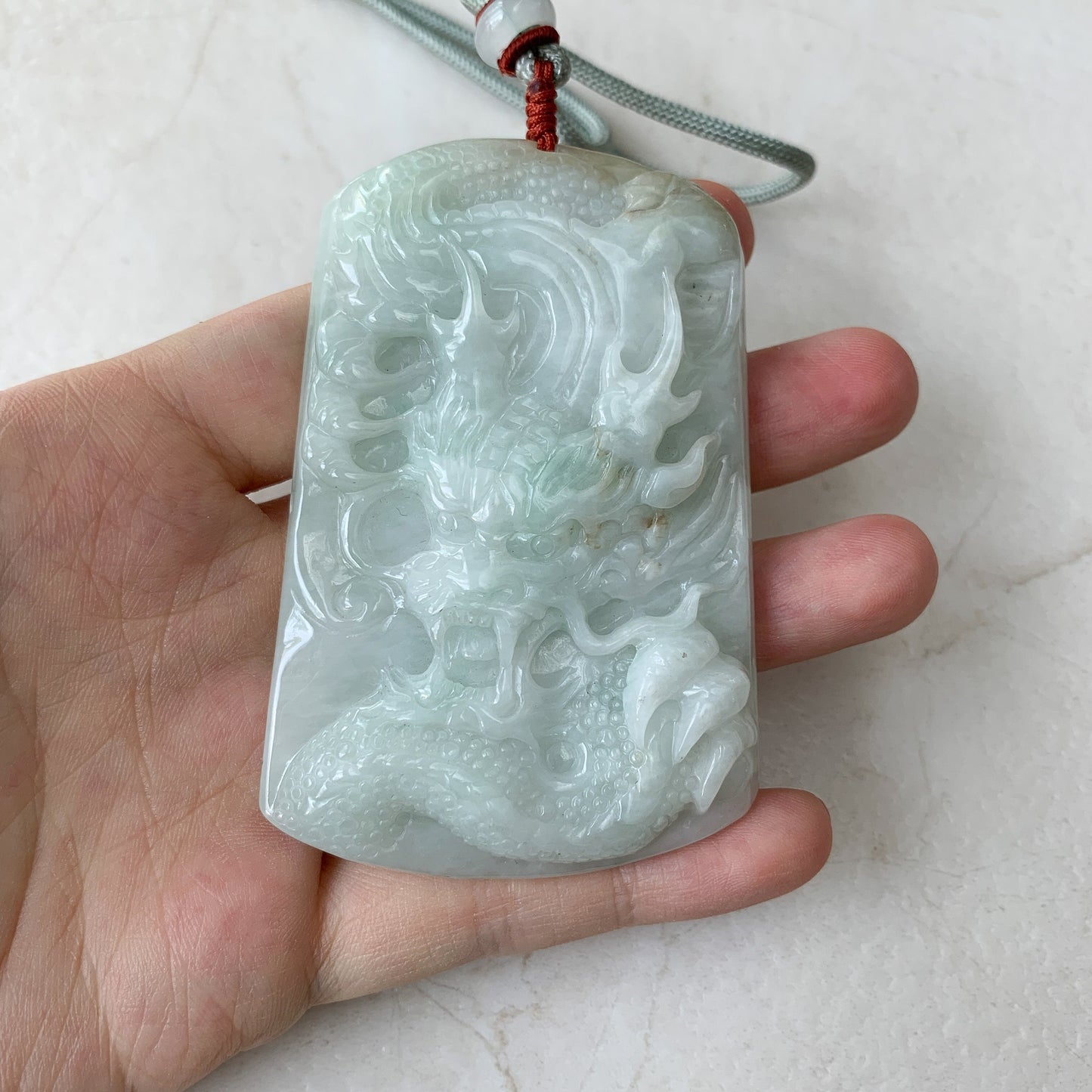 Large Jadeite Jade Dragon Chinese Zodiac Hand Carved Pendant Necklace, YJ-0321-0351384 - AriaDesignCollection