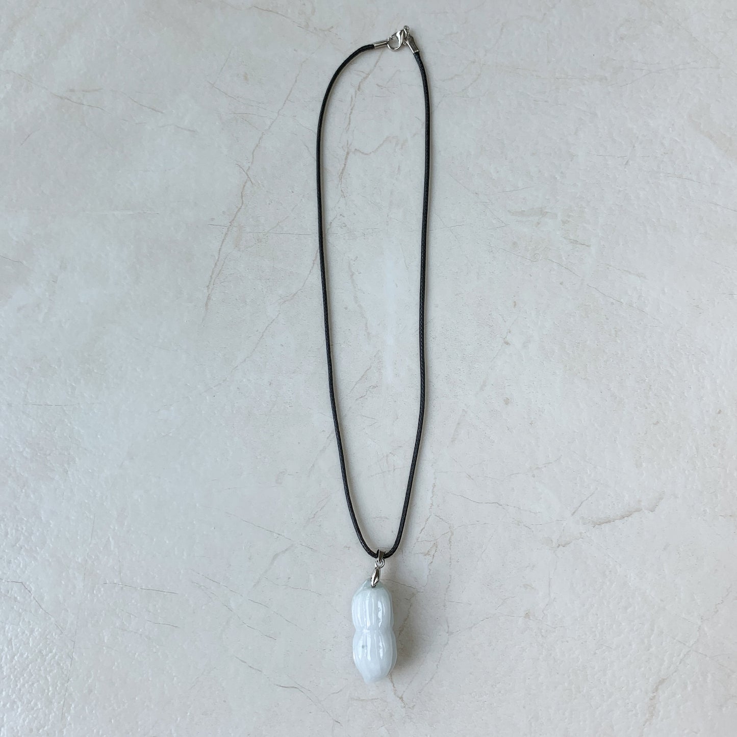 Jadeite Jade Peanut Carved Black Faux Leather Minimalist Necklace, YJ-0321-0468516 - AriaDesignCollection