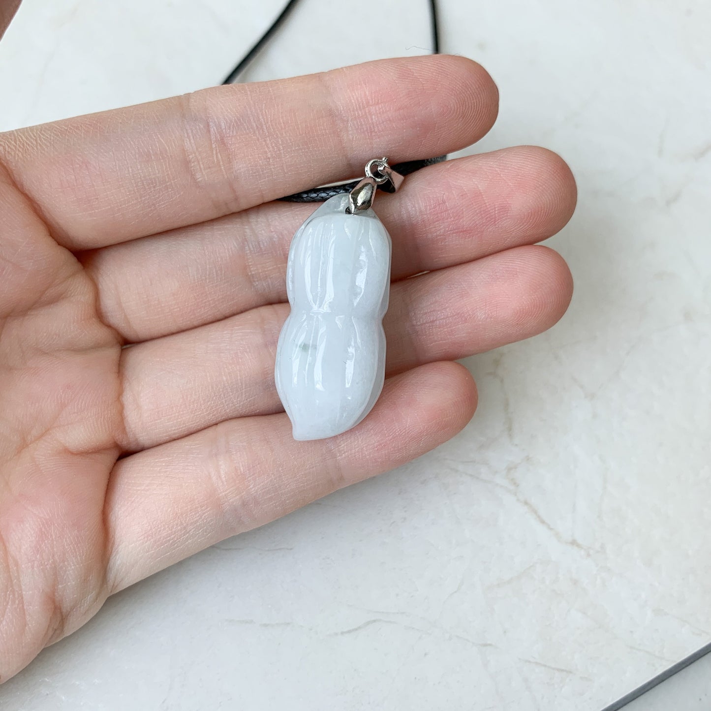 Jadeite Jade Peanut Carved Black Faux Leather Minimalist Necklace, YJ-0321-0468516 - AriaDesignCollection