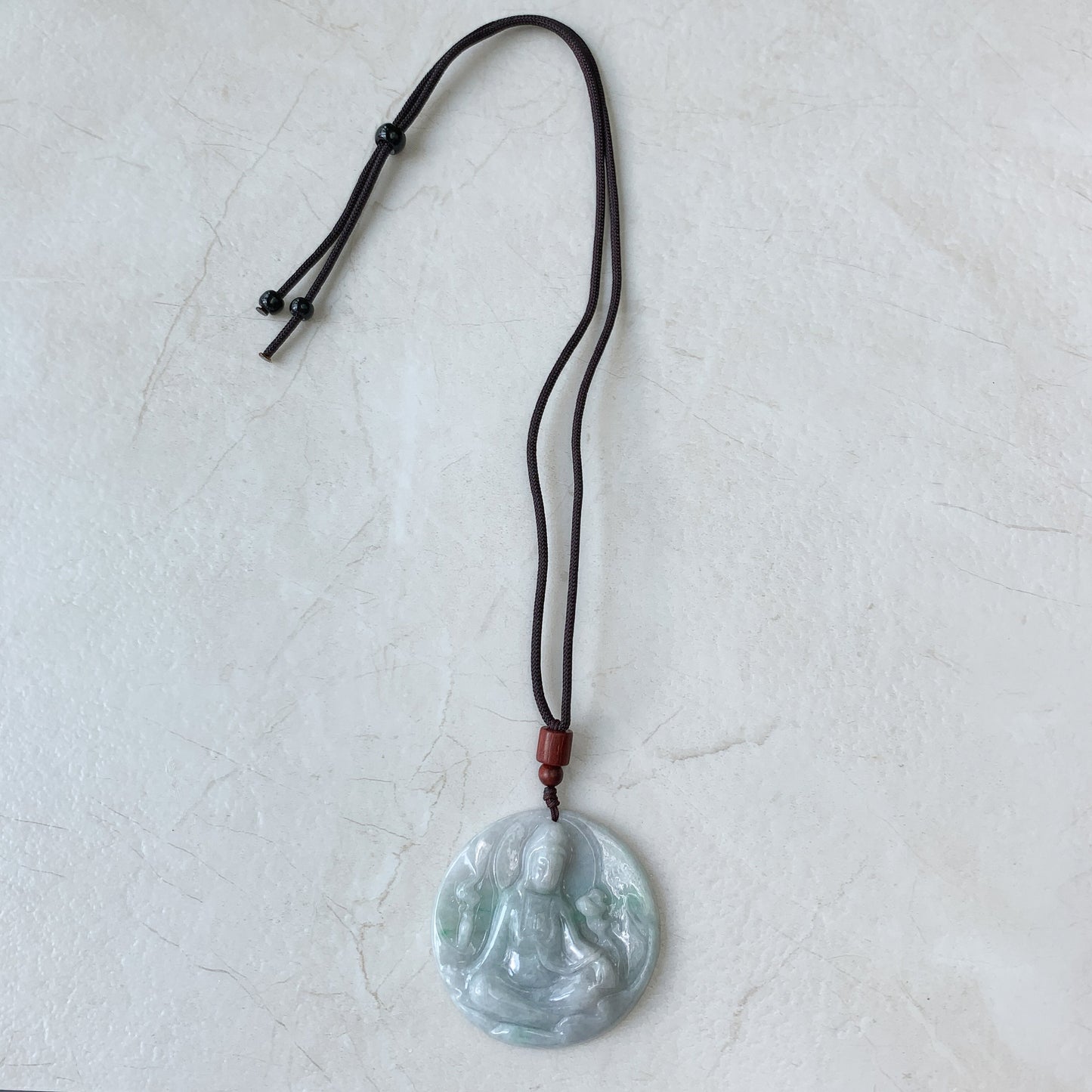 Large Jadeite Jade Guan Yin Avalokiteshvara Hand Carved Pendant Necklace, YJ-0321-0427195 - AriaDesignCollection