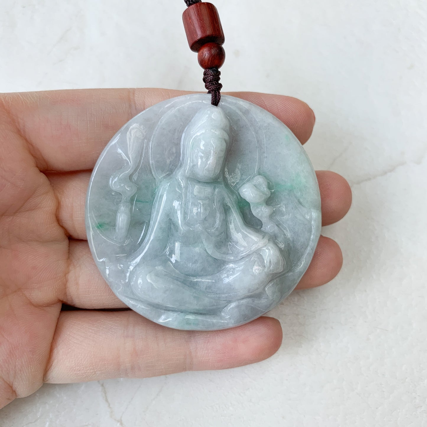 Large Jadeite Jade Guan Yin Avalokiteshvara Hand Carved Pendant Necklace, YJ-0321-0427195 - AriaDesignCollection