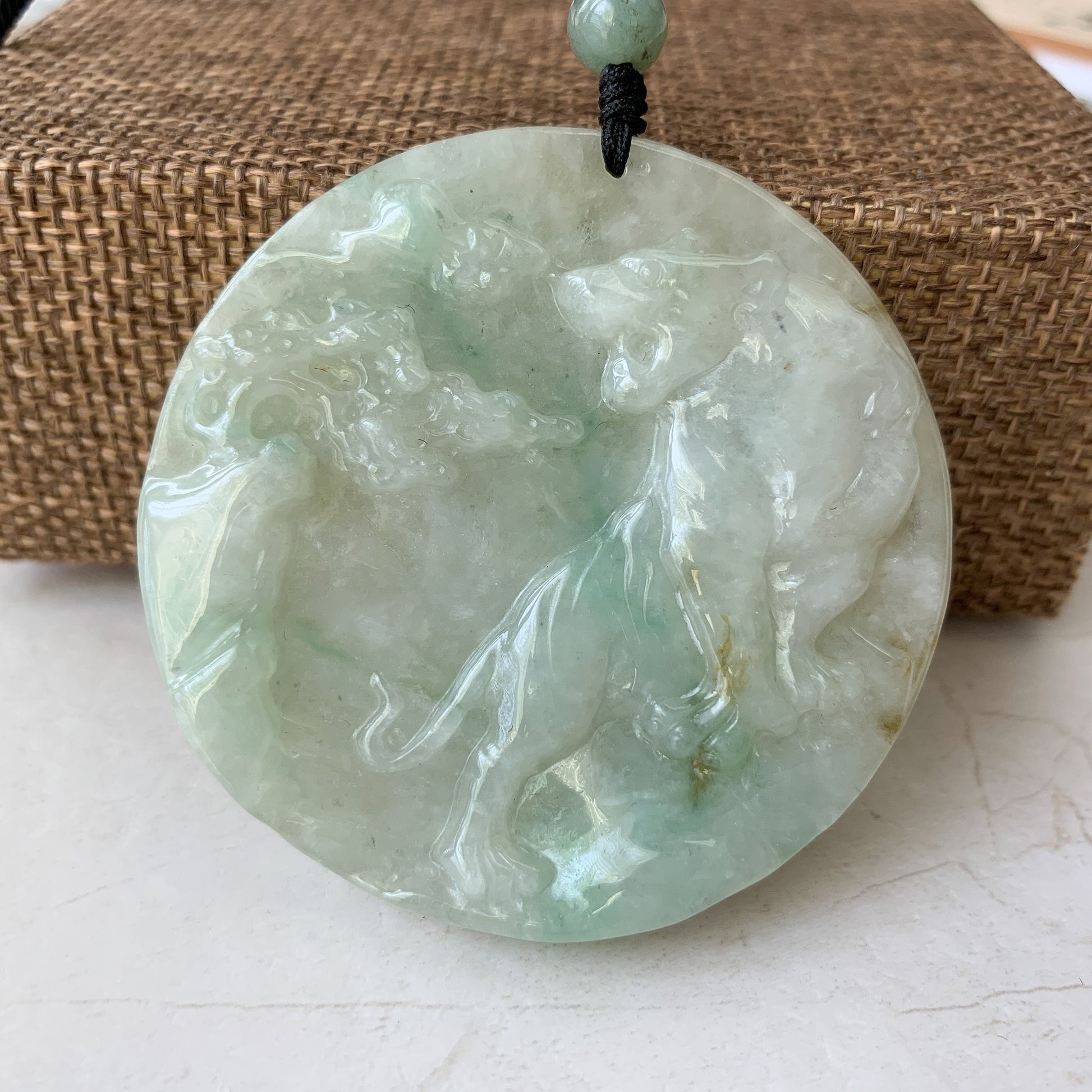 Large Jadeite Jade Tiger Chinese Zodiac Carved Pendant Necklace, YJ-0321-0390740 - AriaDesignCollection
