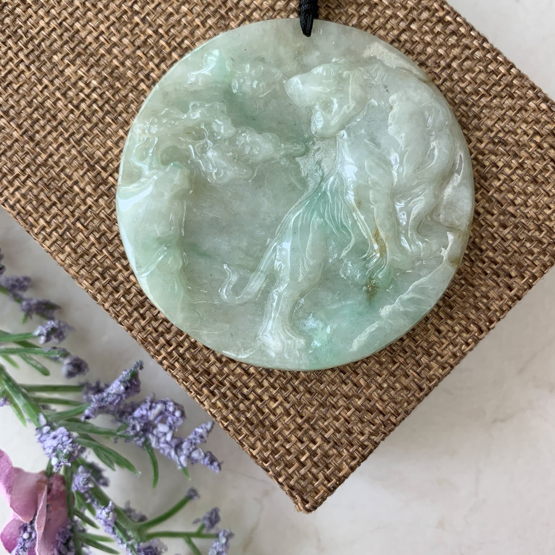 Large Jadeite Jade Tiger Chinese Zodiac Carved Pendant Necklace, YJ-0321-0390740 - AriaDesignCollection