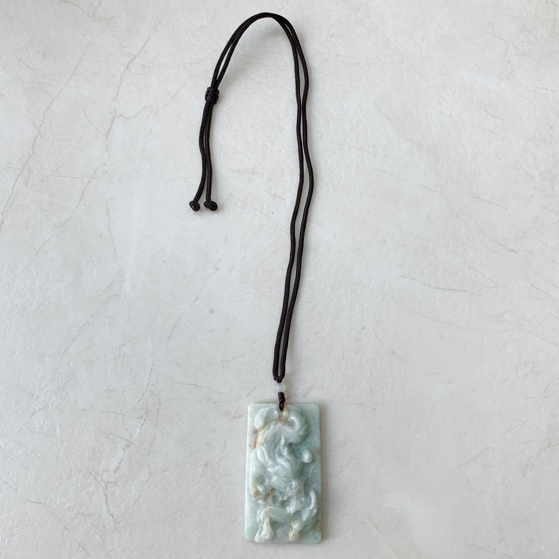Rustic Style Jadeite Jade Dragon Chinese Zodiac Hand Carved Pendant Necklace, YJ-0321-0425727 - AriaDesignCollection