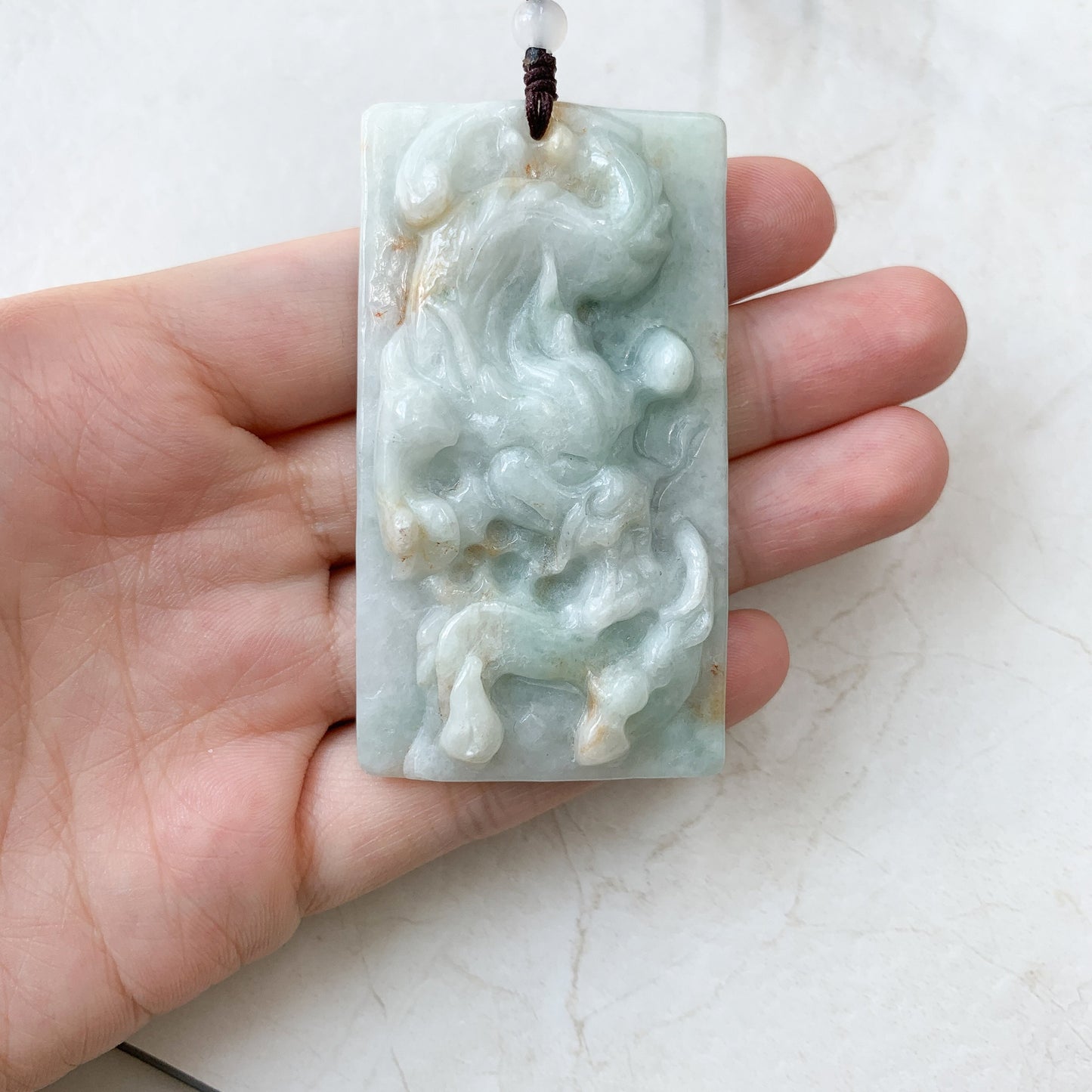 Rustic Style Jadeite Jade Dragon Chinese Zodiac Hand Carved Pendant Necklace, YJ-0321-0425727 - AriaDesignCollection