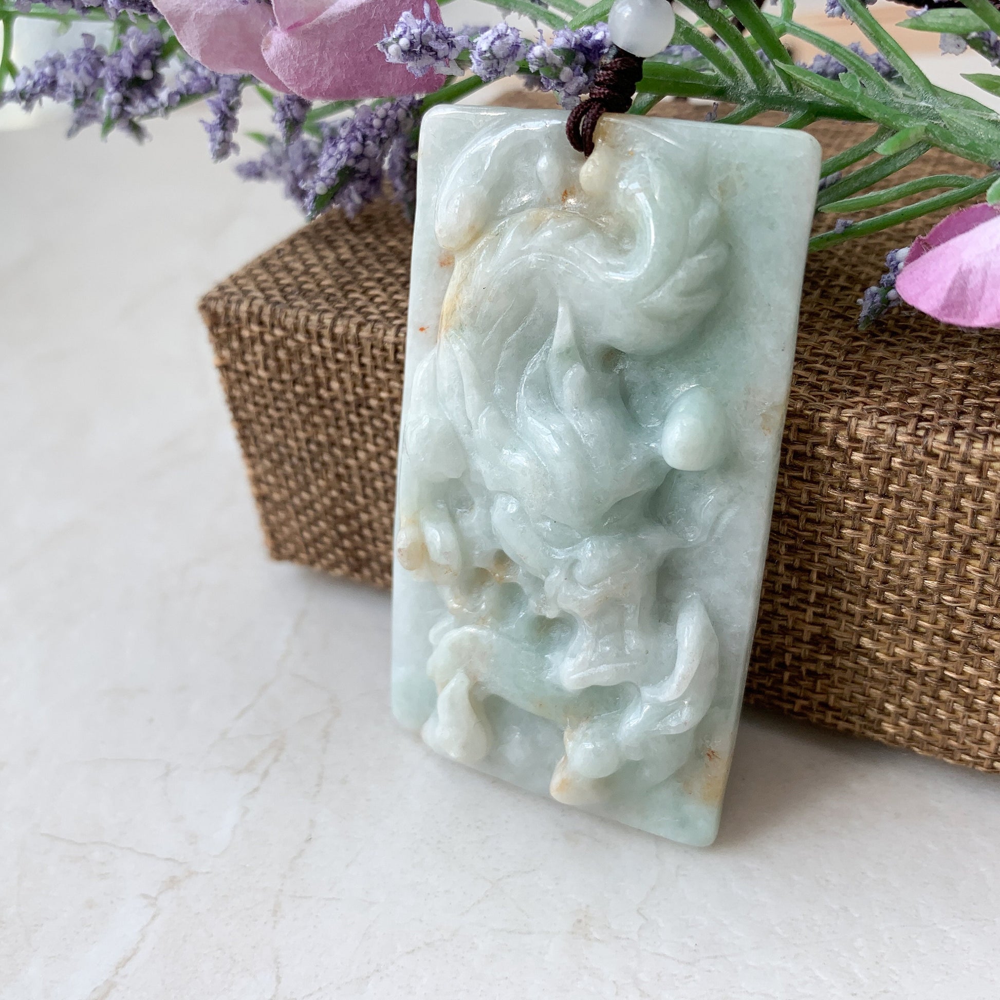 Rustic Style Jadeite Jade Dragon Chinese Zodiac Hand Carved Pendant Necklace, YJ-0321-0425727 - AriaDesignCollection
