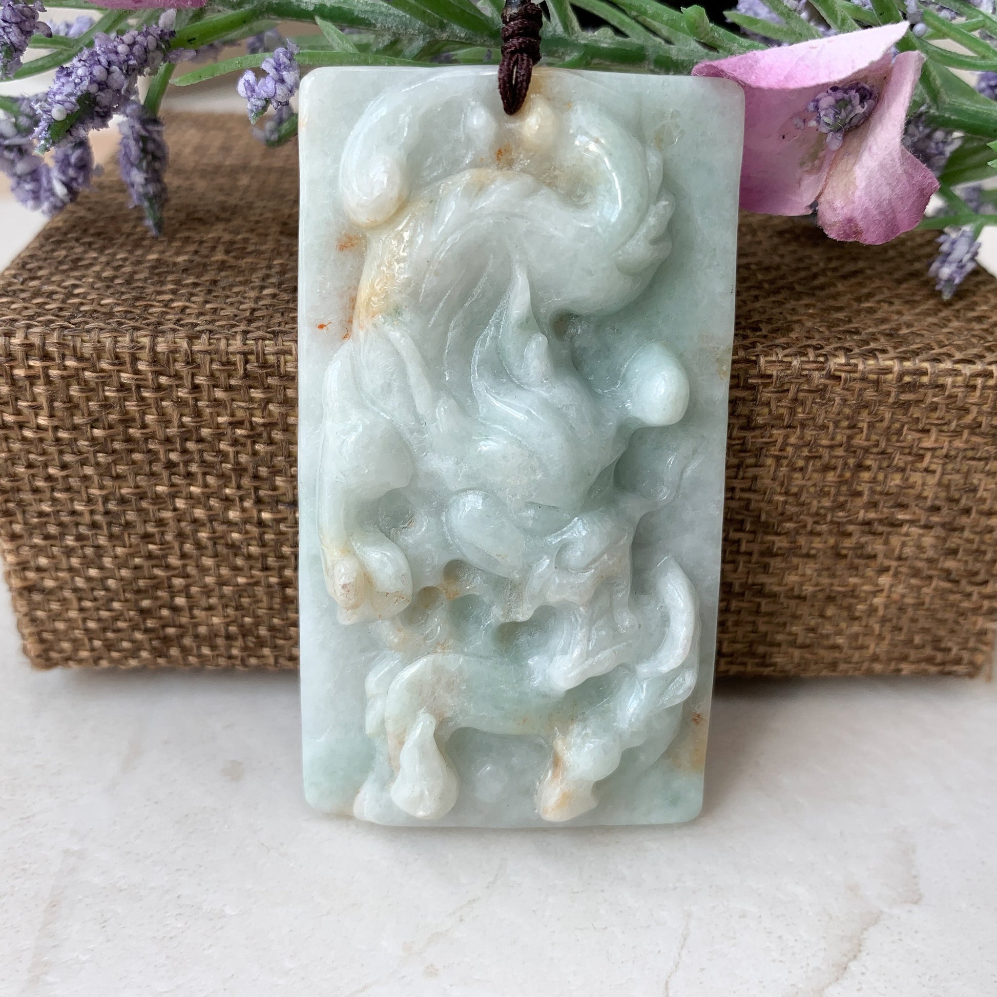 Rustic Style Jadeite Jade Dragon Chinese Zodiac Hand Carved Pendant Necklace, YJ-0321-0425727 - AriaDesignCollection