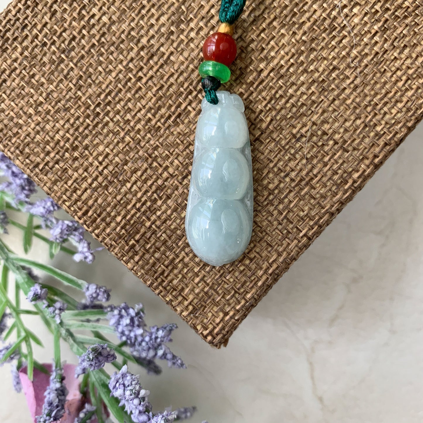 Jadeite Jade Icy Translucent Snow Pea Carved Necklace, YJ-0321-0427724 - AriaDesignCollection