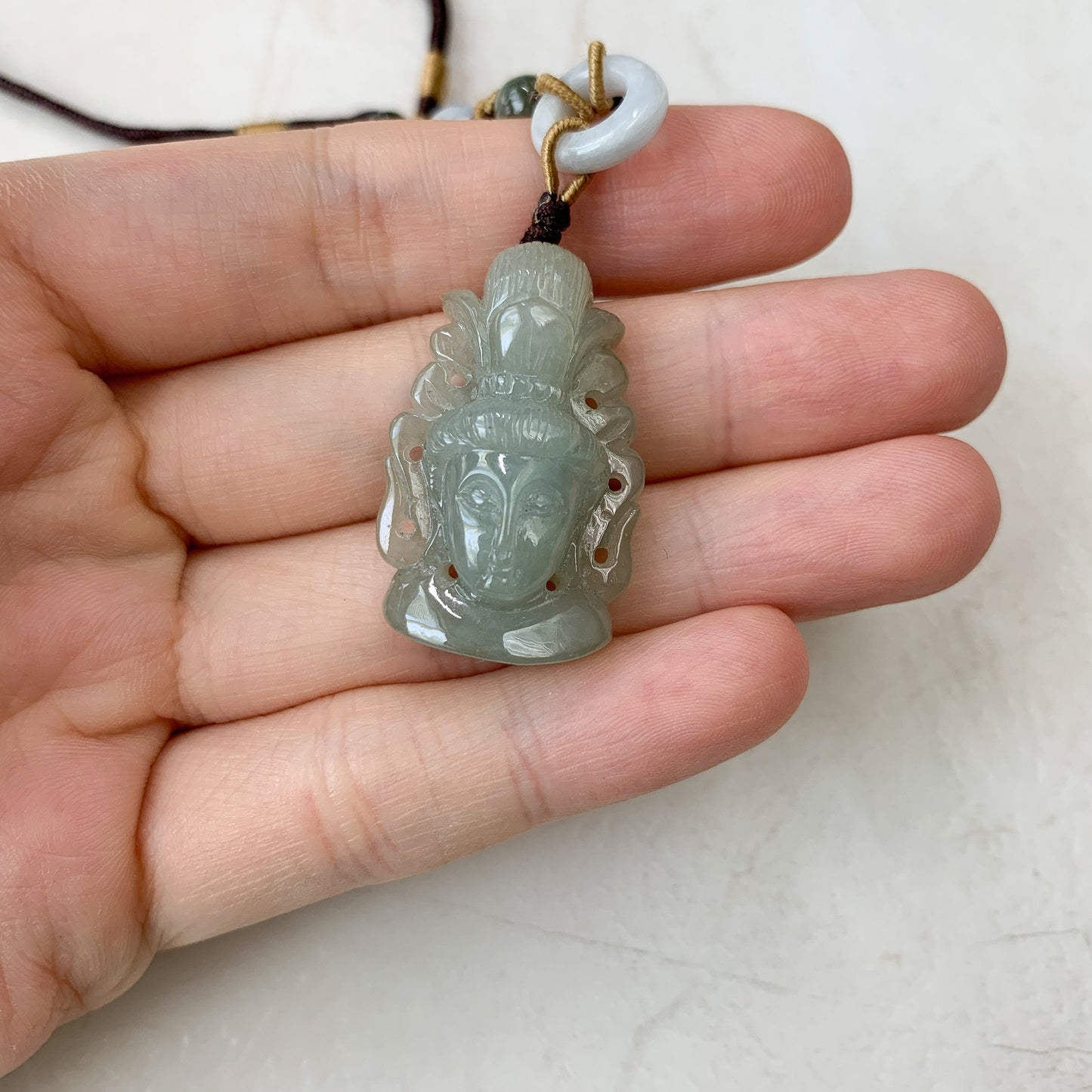 Jadeite Jade Guan Yin Avalokiteshvara Hand Carved Head Pendant, YW-0110-1646760457 - AriaDesignCollection