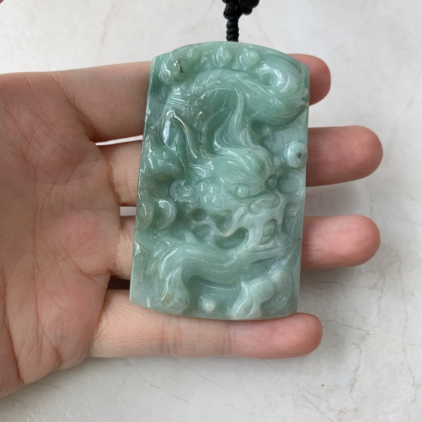 Large Jadeite Jade Dragon Chinese Zodiac Hand Carved Pendant Necklace, YJ-0321-0324504 - AriaDesignCollection
