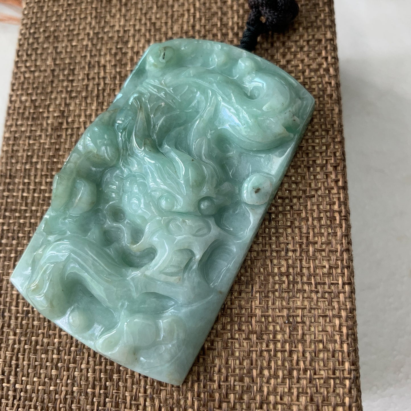 Large Jadeite Jade Dragon Chinese Zodiac Hand Carved Pendant Necklace, YJ-0321-0324504 - AriaDesignCollection