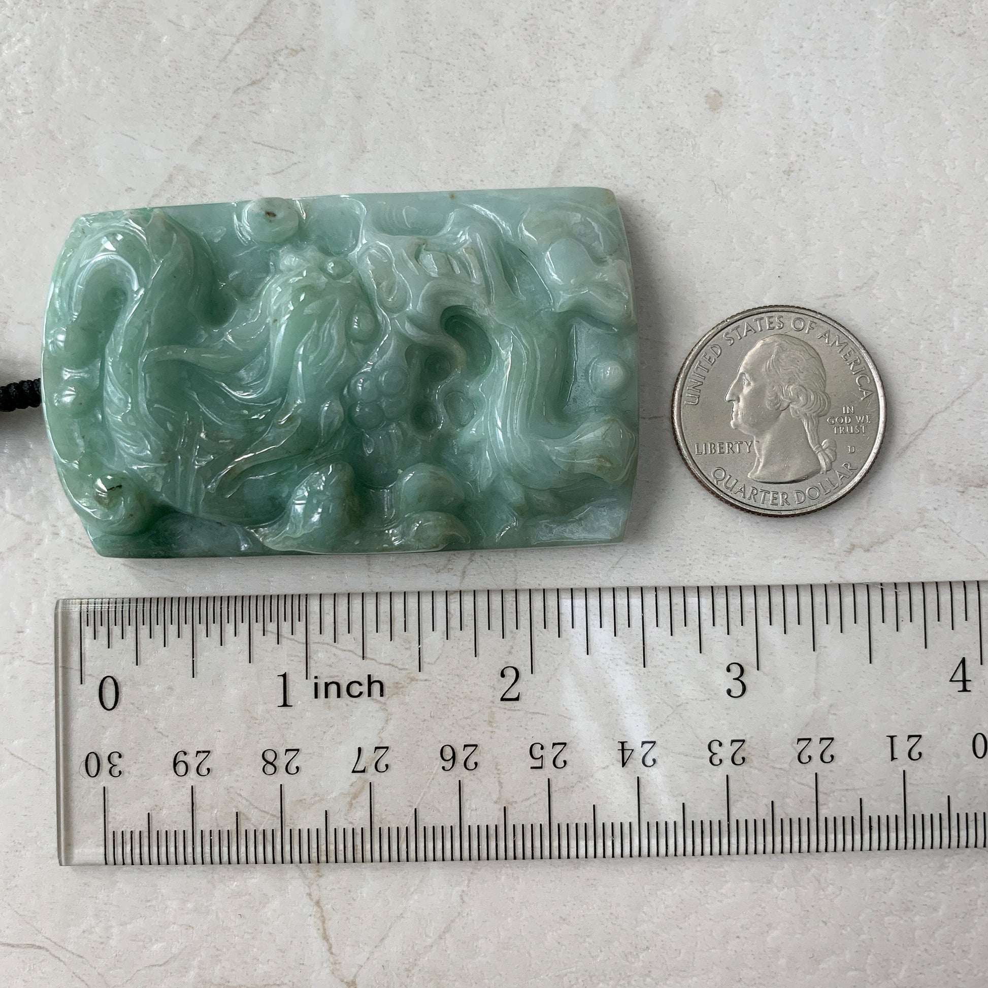 Large Jadeite Jade Dragon Chinese Zodiac Hand Carved Pendant Necklace, YJ-0321-0324504 - AriaDesignCollection