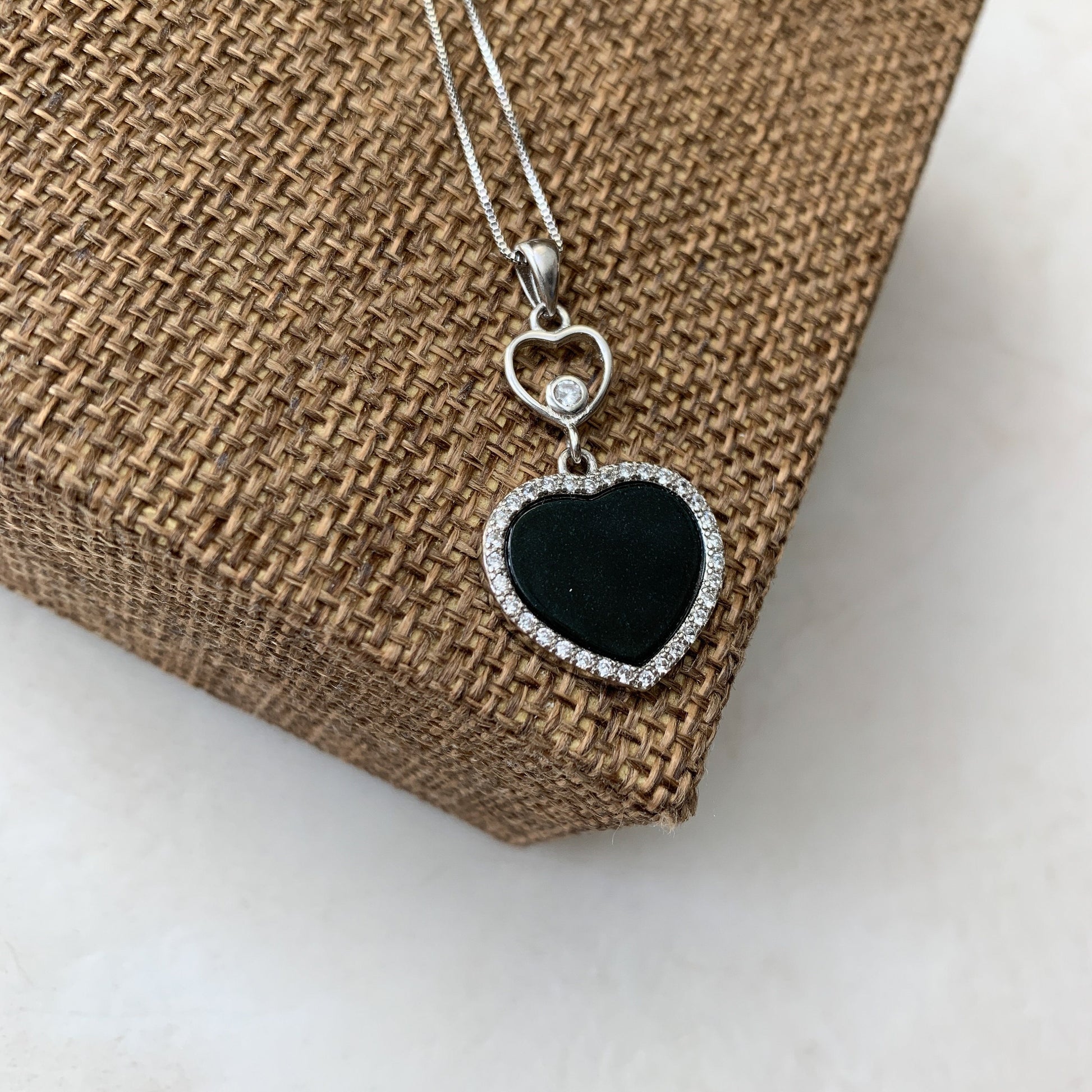 Black Jadeite Jade Omphacite Heart Sterling Silver Necklace, ZH-0921-1646459633 - AriaDesignCollection
