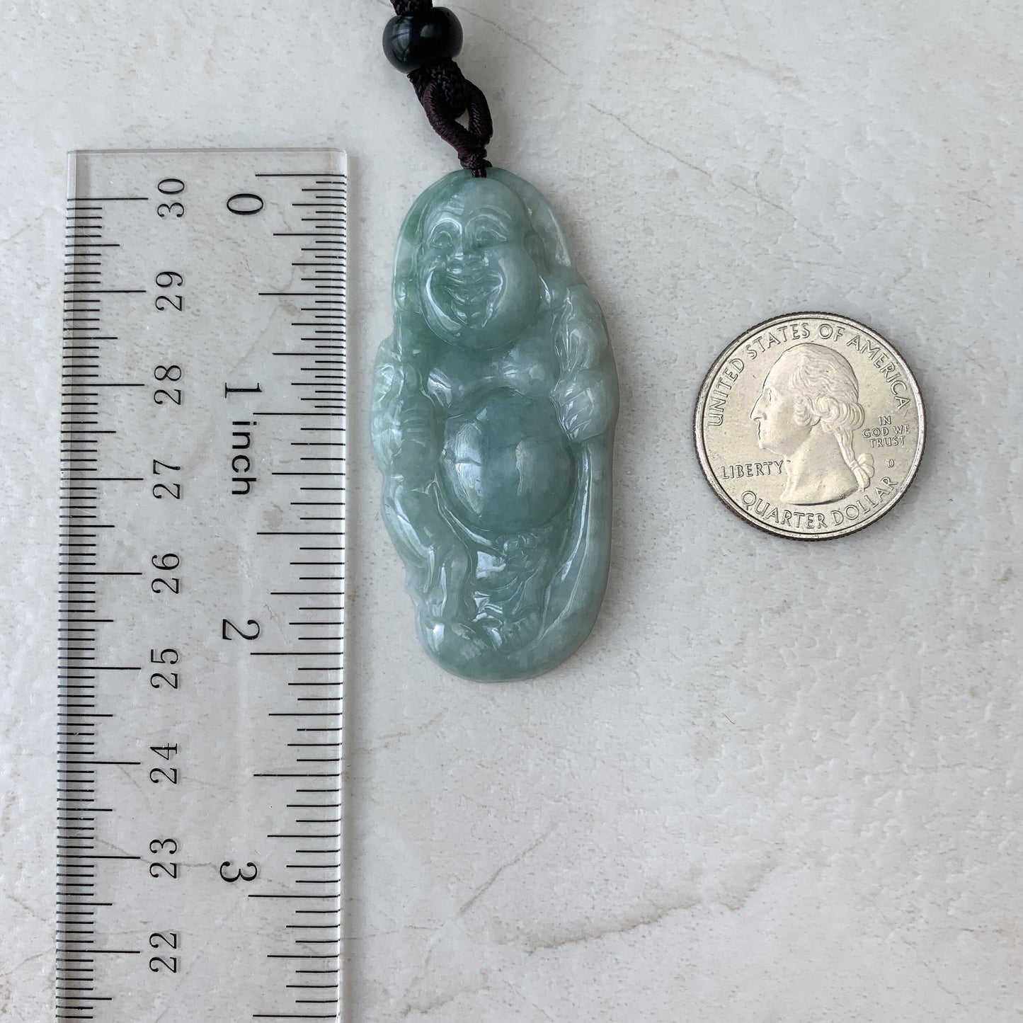 Green Jadeite Jade Buddha Hand Carved Pendant, Happy Laughing Buddha, Budai, YJ-0321-0384926 - AriaDesignCollection