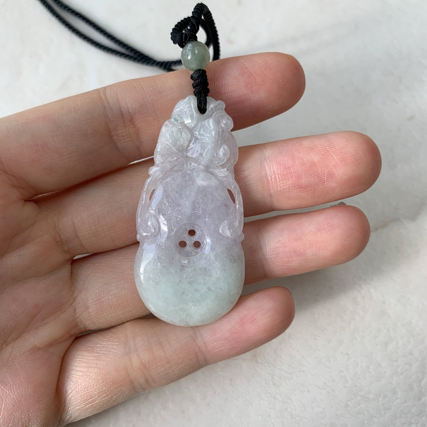 Rustic Light Purple Jadeite Jade Peach Carved Necklace, YW-0110-1646840318 - AriaDesignCollection