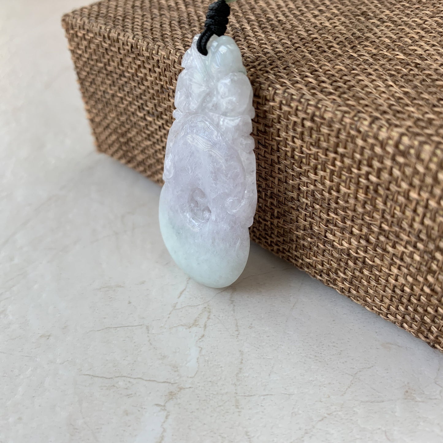 Rustic Light Purple Jadeite Jade Peach Carved Necklace, YW-0110-1646840318 - AriaDesignCollection