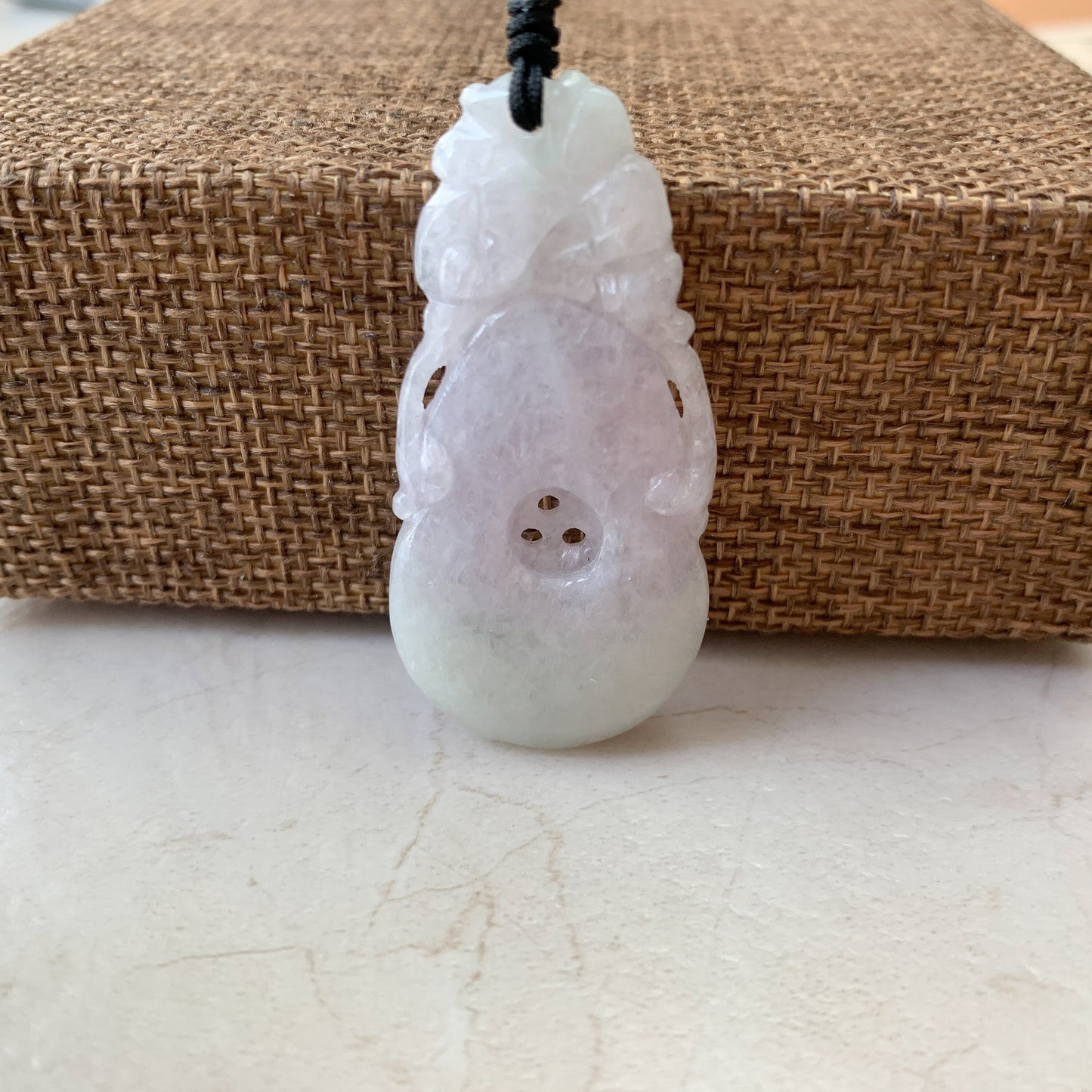 Rustic Light Purple Jadeite Jade Peach Carved Necklace, YW-0110-1646840318 - AriaDesignCollection