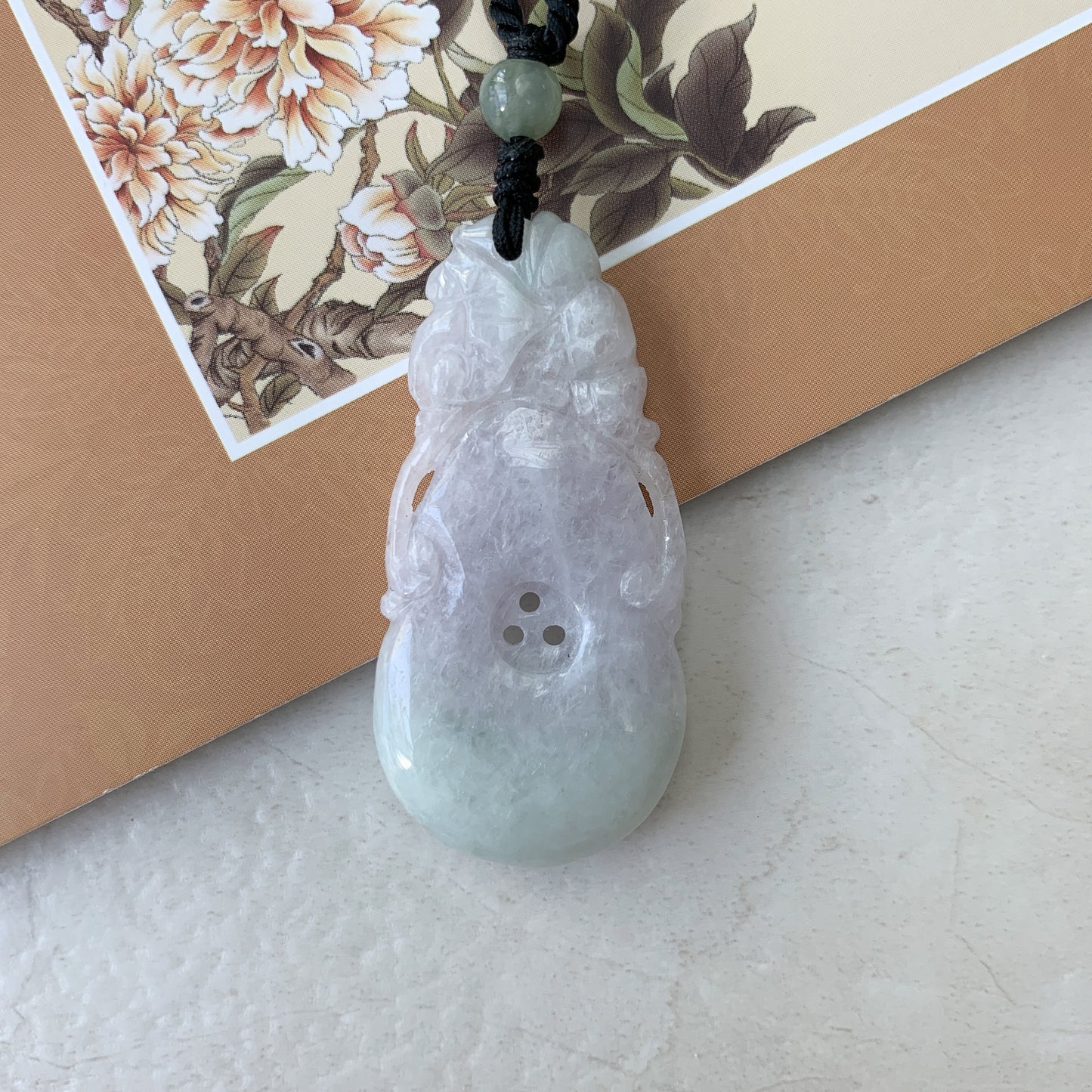 Rustic Light Purple Jadeite Jade Peach Carved Necklace, YW-0110-1646840318 - AriaDesignCollection