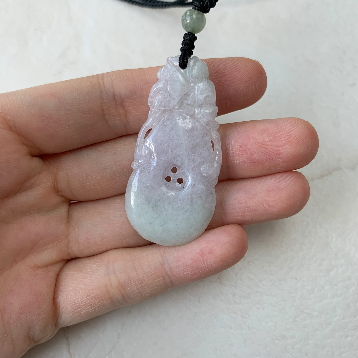 Rustic Light Purple Jadeite Jade Peach Carved Necklace, YW-0110-1646840318 - AriaDesignCollection