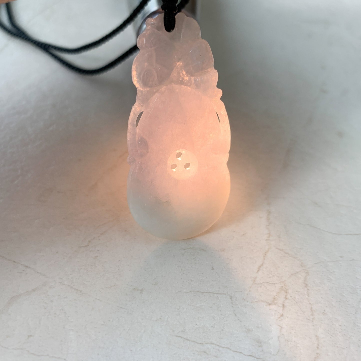 Rustic Light Purple Jadeite Jade Peach Carved Necklace, YW-0110-1646840318 - AriaDesignCollection