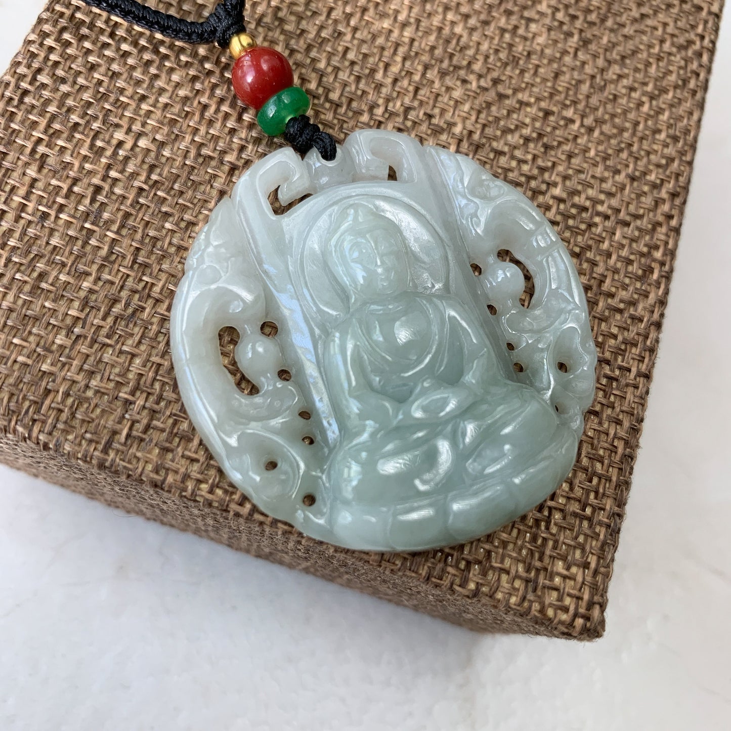 Jadeite Jade Vairocana Buddha Da Ri Ru Lai Carved Pendant Necklace, YJ-0321-0420064 - AriaDesignCollection